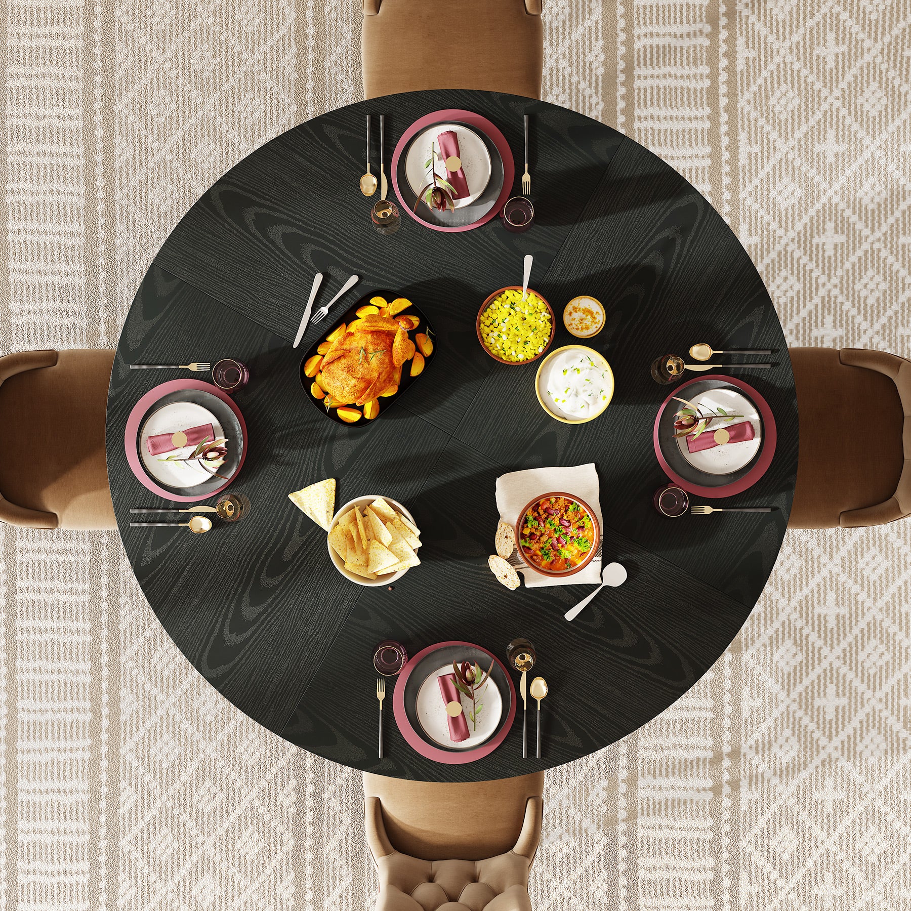Tribesigns 47.2-Inch Round Dining Table for 4-6, Farmhouse Kitchen Table with Hourglass Metal Base