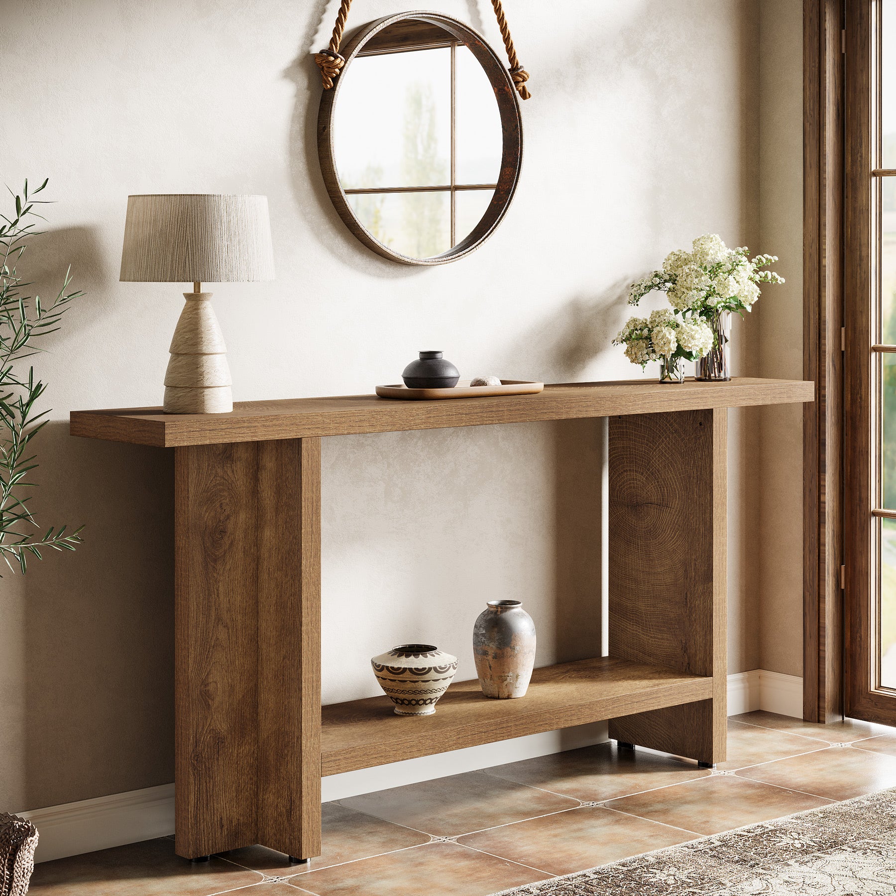 Tribesigns 59" Console Table, Farmhouse Sofa & Hallway Table with Double Storage