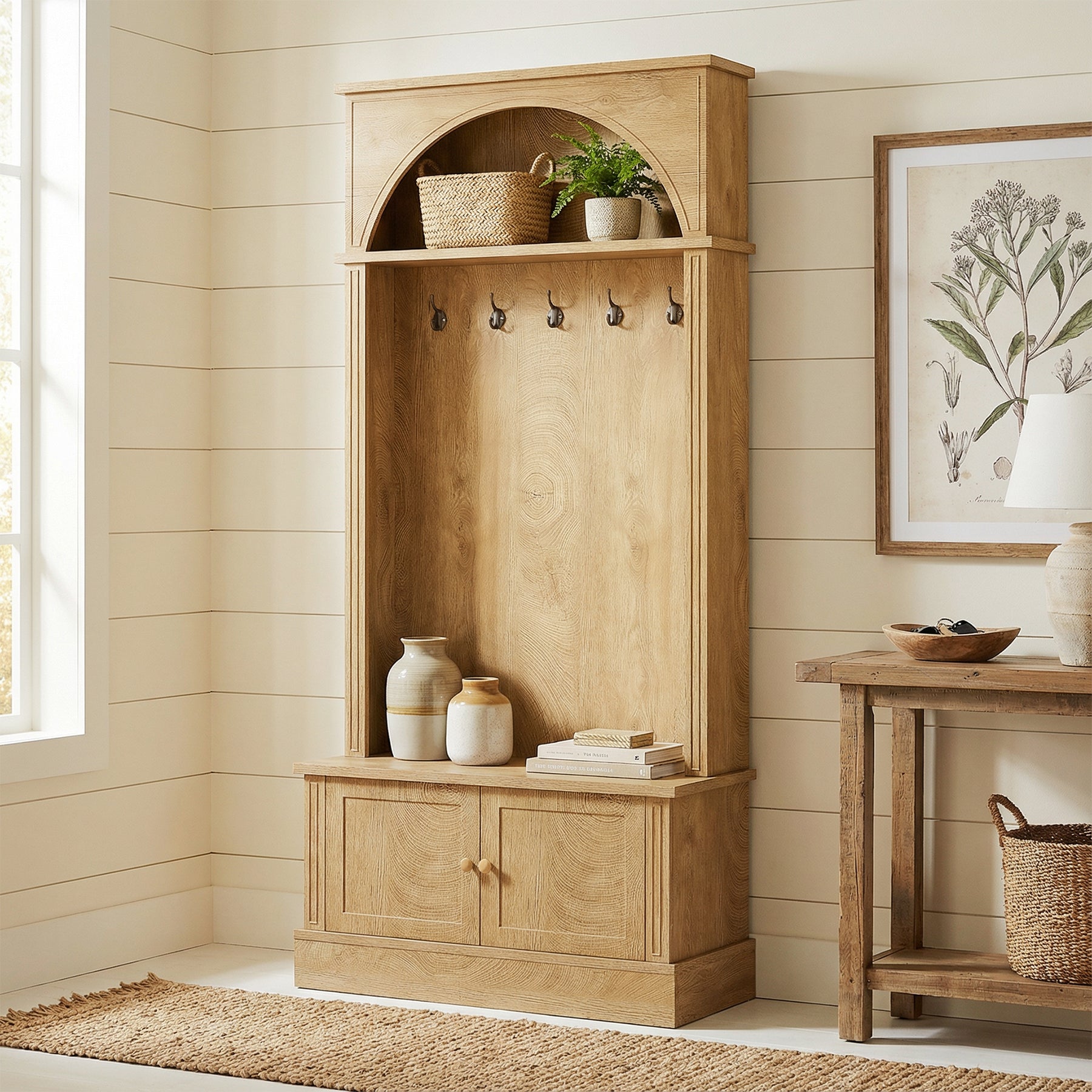 71 Inch Hall Tree with Bench and Storage, 4 in 1 Entryway Coat Rack for Hallway Mudroom