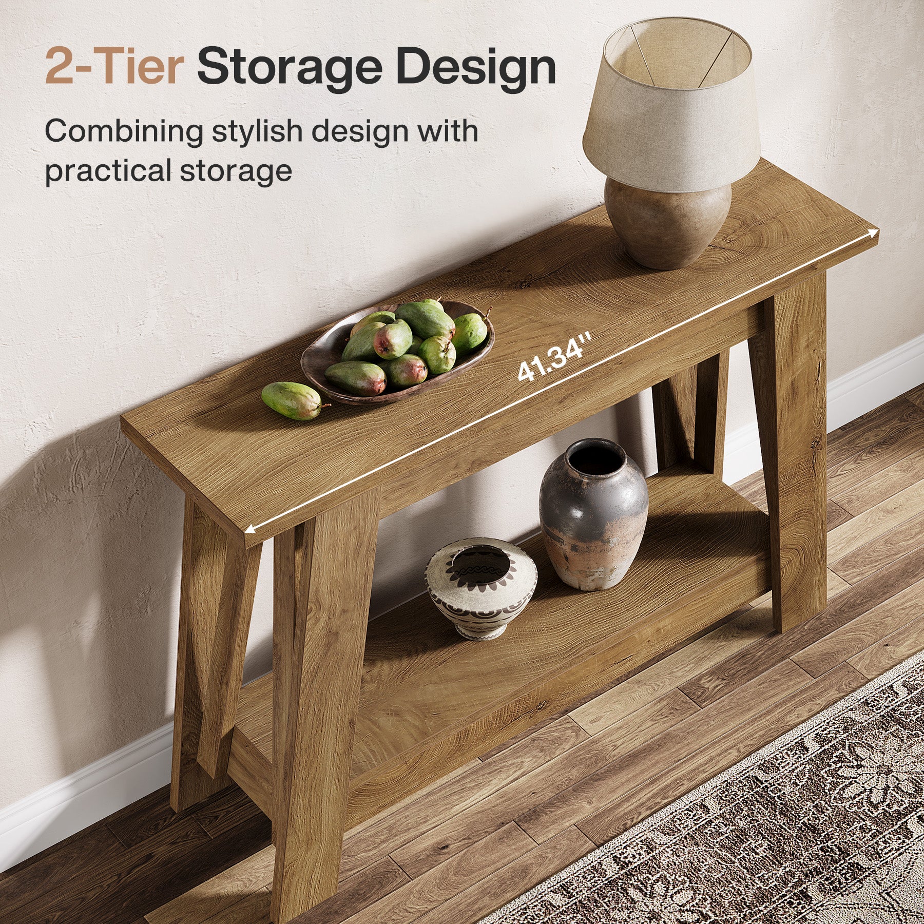 41.3" Rustic Farmhouse Console Table - 2-Tier Narrow Entryway Table with Storage
