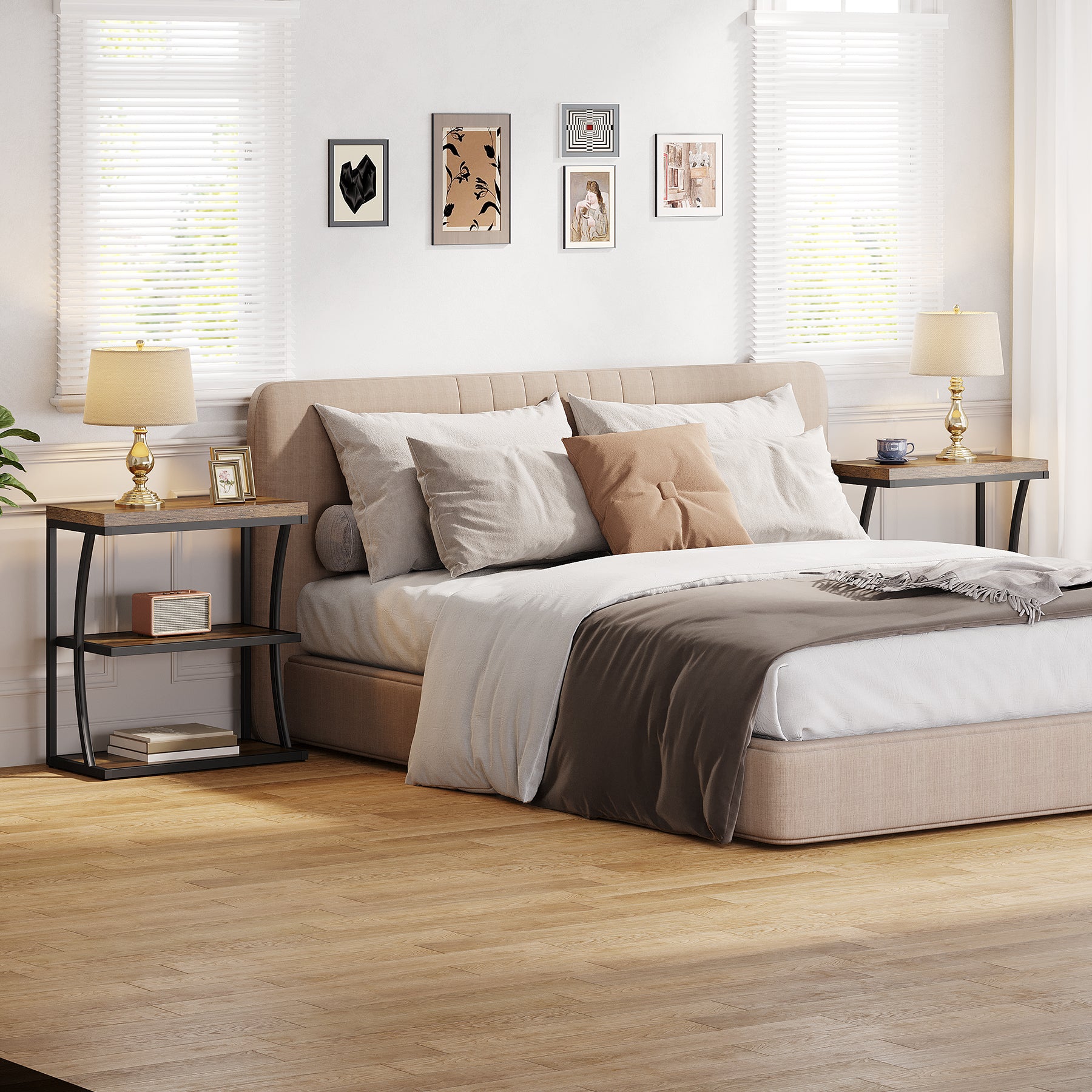 Tribesigns 23.62" Narrow Side Table, Small Metal and Wood Bedside Table with Storage