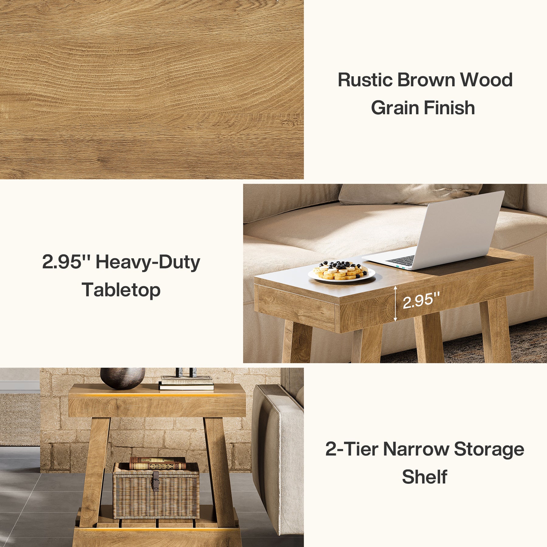 23.62" 2-Tier End Table - Farmhouse Bedside Nightstand with Storage Shelf