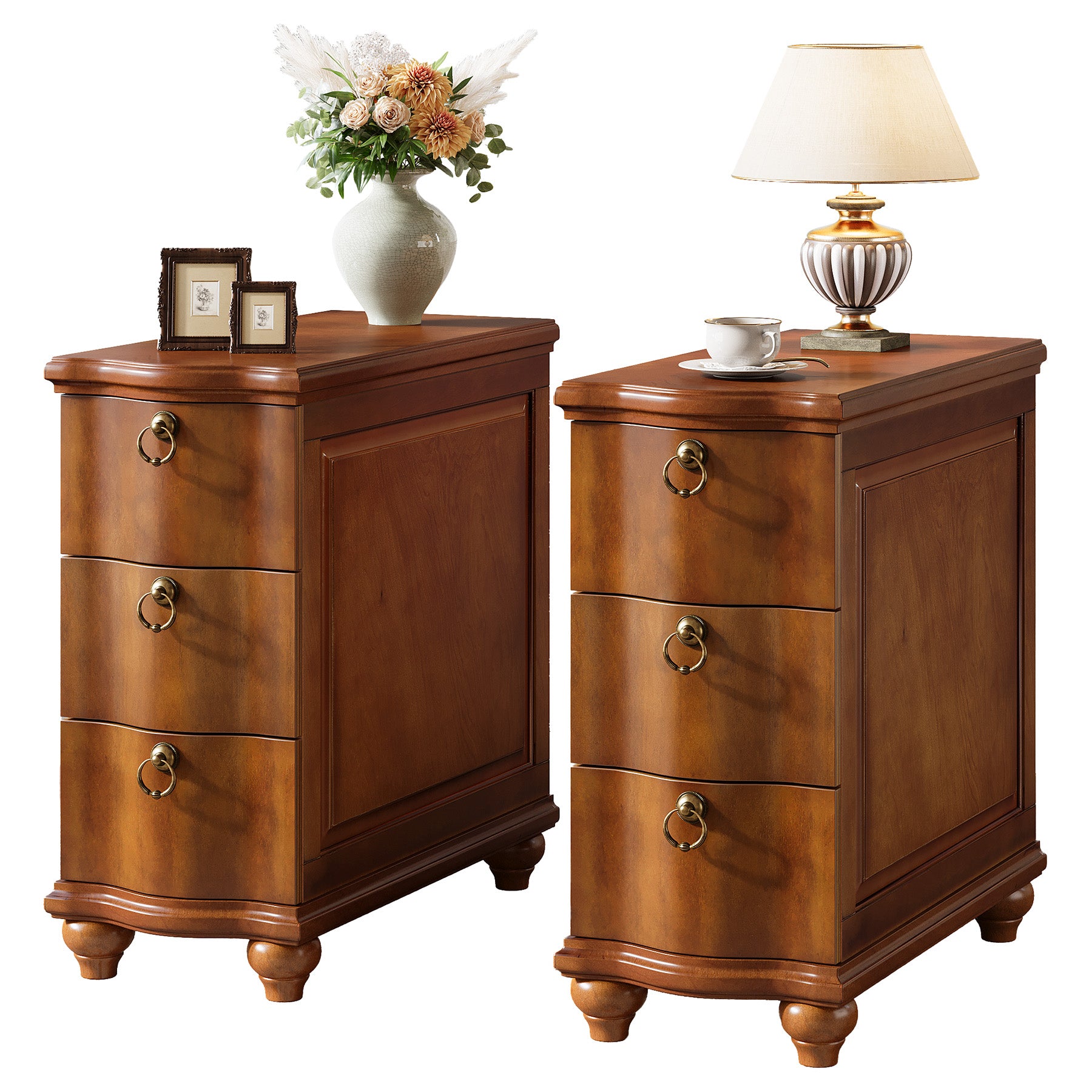 Tribesigns 11.02-Inch Wide Wooden Nightstand with 3 Drawers and Solid Wood Legs, No Assembly Narrow Bedside Table for Bedroom