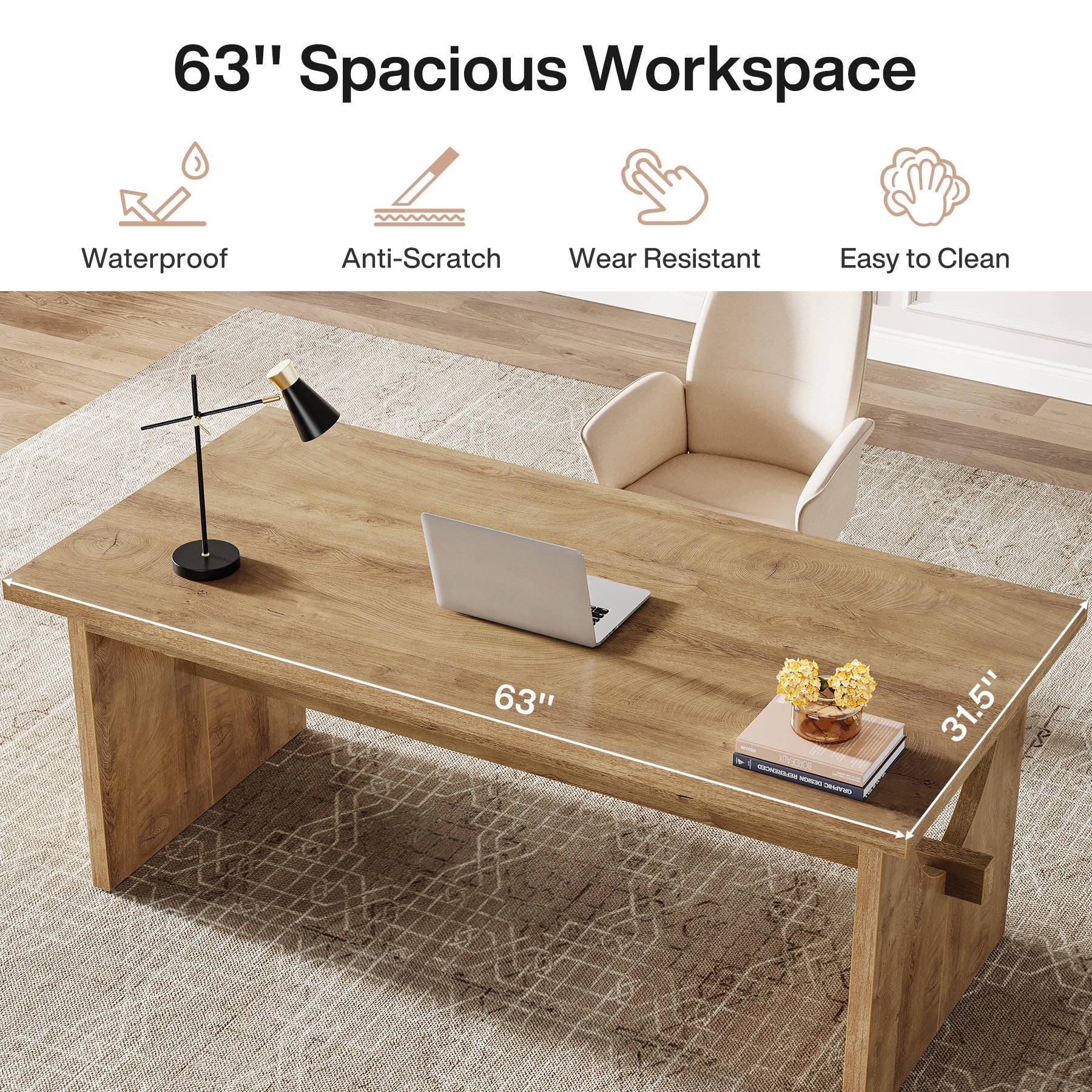 Tribesigns 63-Inch Farmhouse Executive Office Desk with Large Work Surface for Home Office and Workstation