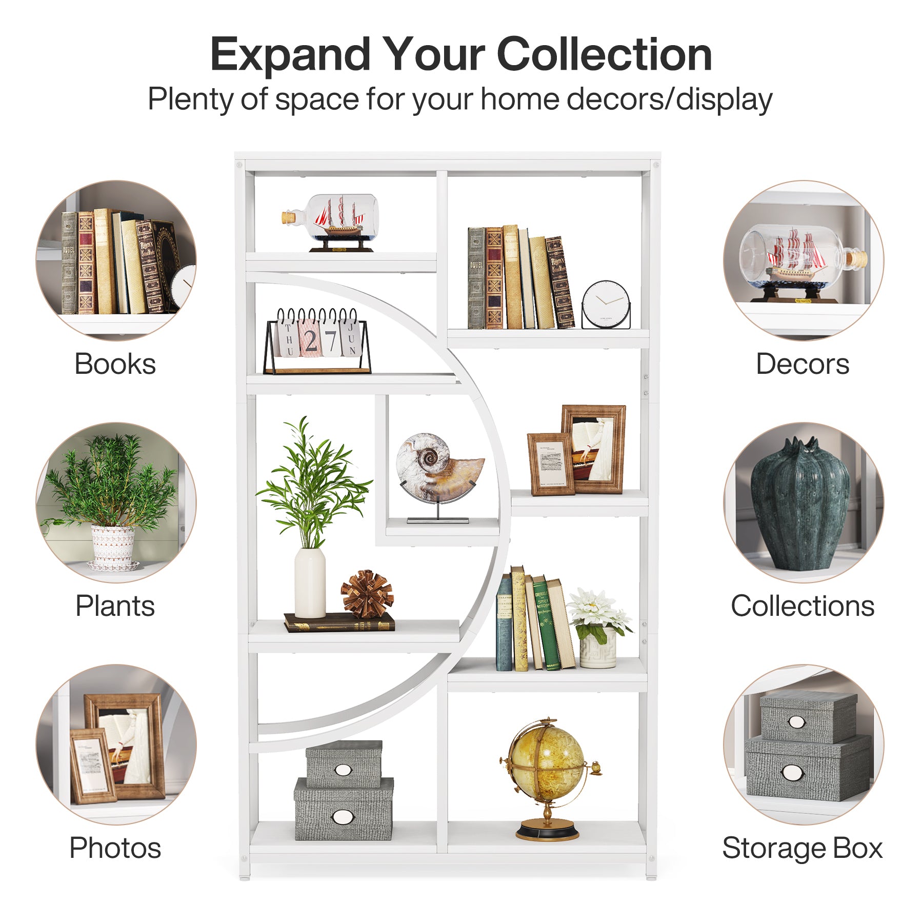 37.4 Inch 5-Tier Industrial Bookshelf for Living Room, Bedroom, Home Office