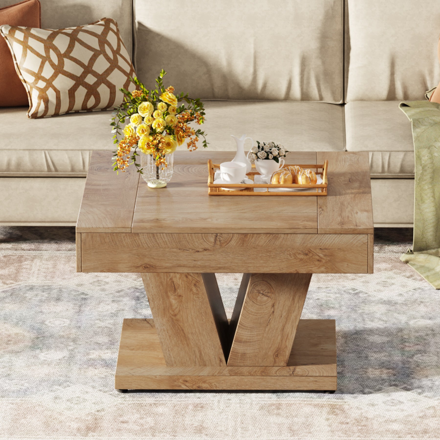 Wood Coffee Table, 31.5" Modern Center Table Cocktail Tea Table