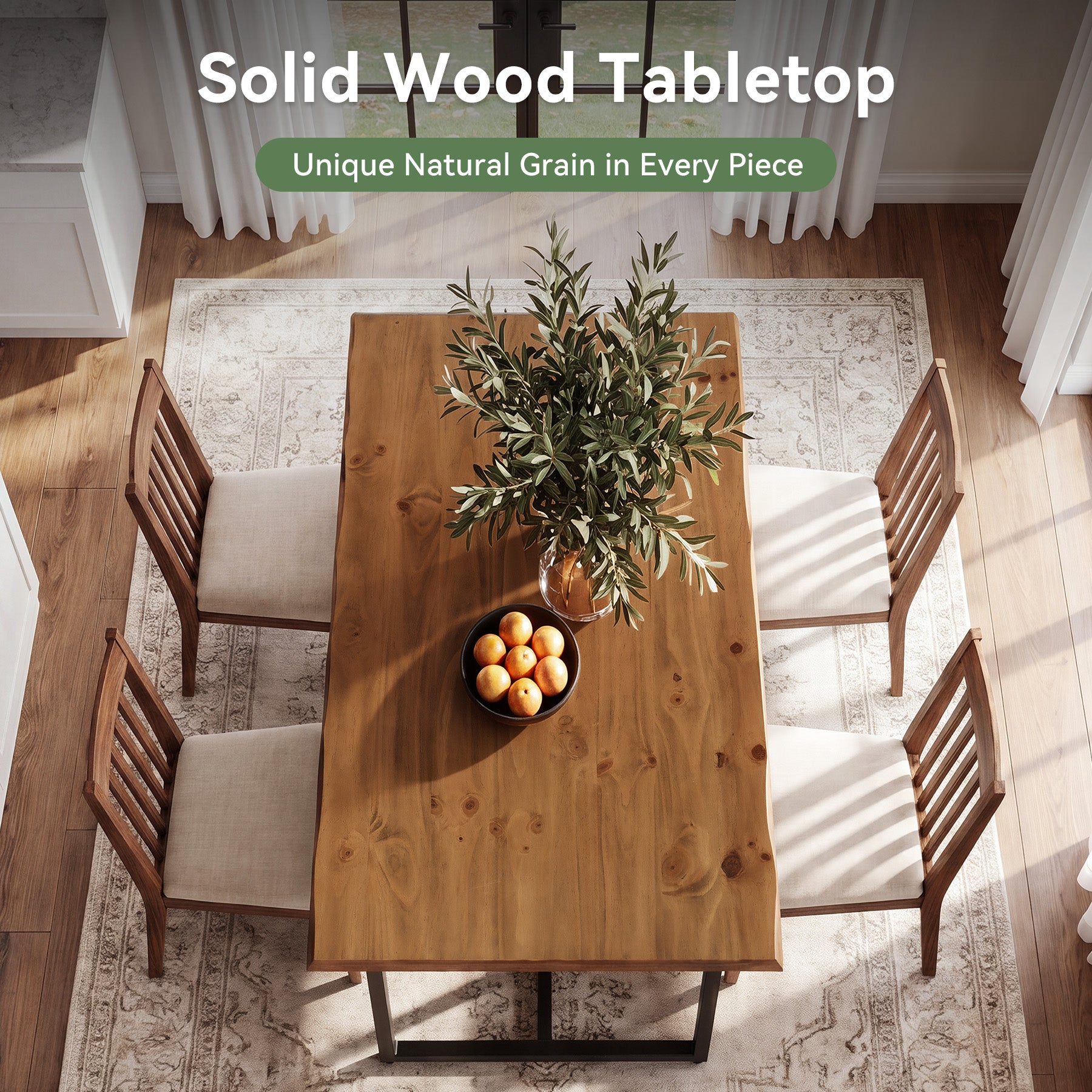 Tribesigns 63-Inch Solid Wood Dining Table with Live-Edge Inspired Top and Metal U-Frame, Industrial Kitchen Table for 4-6 People