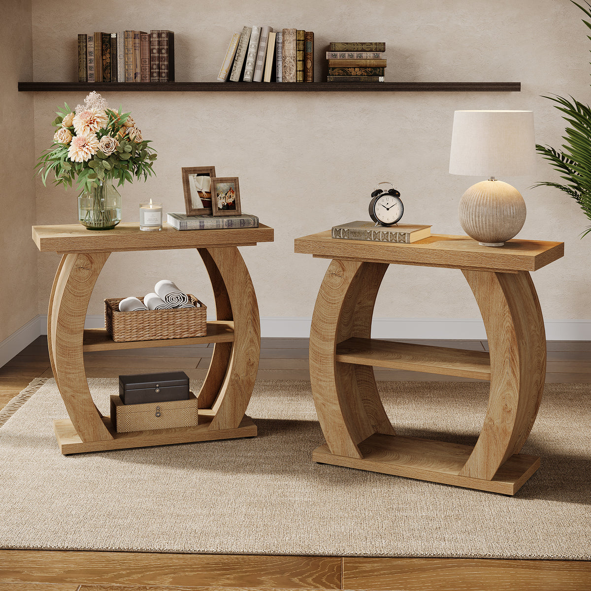 24 Inch Narrow End Table with Storage, 3 Tier Farmhouse Side Table