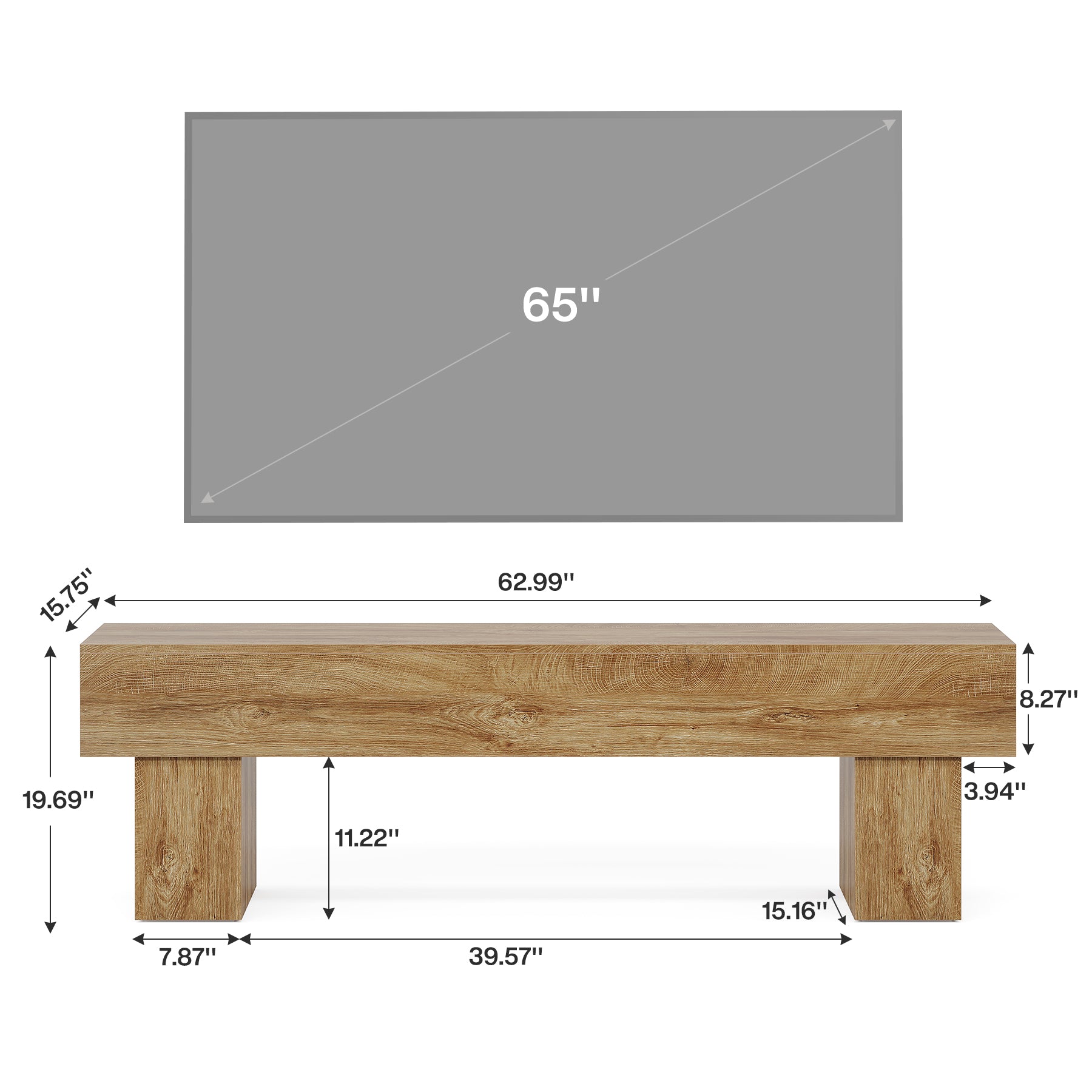 Tribesigns 63-Inch Low TV Console Table, Farmhouse Design with Sturdy 300 lb Capacity for Living Room