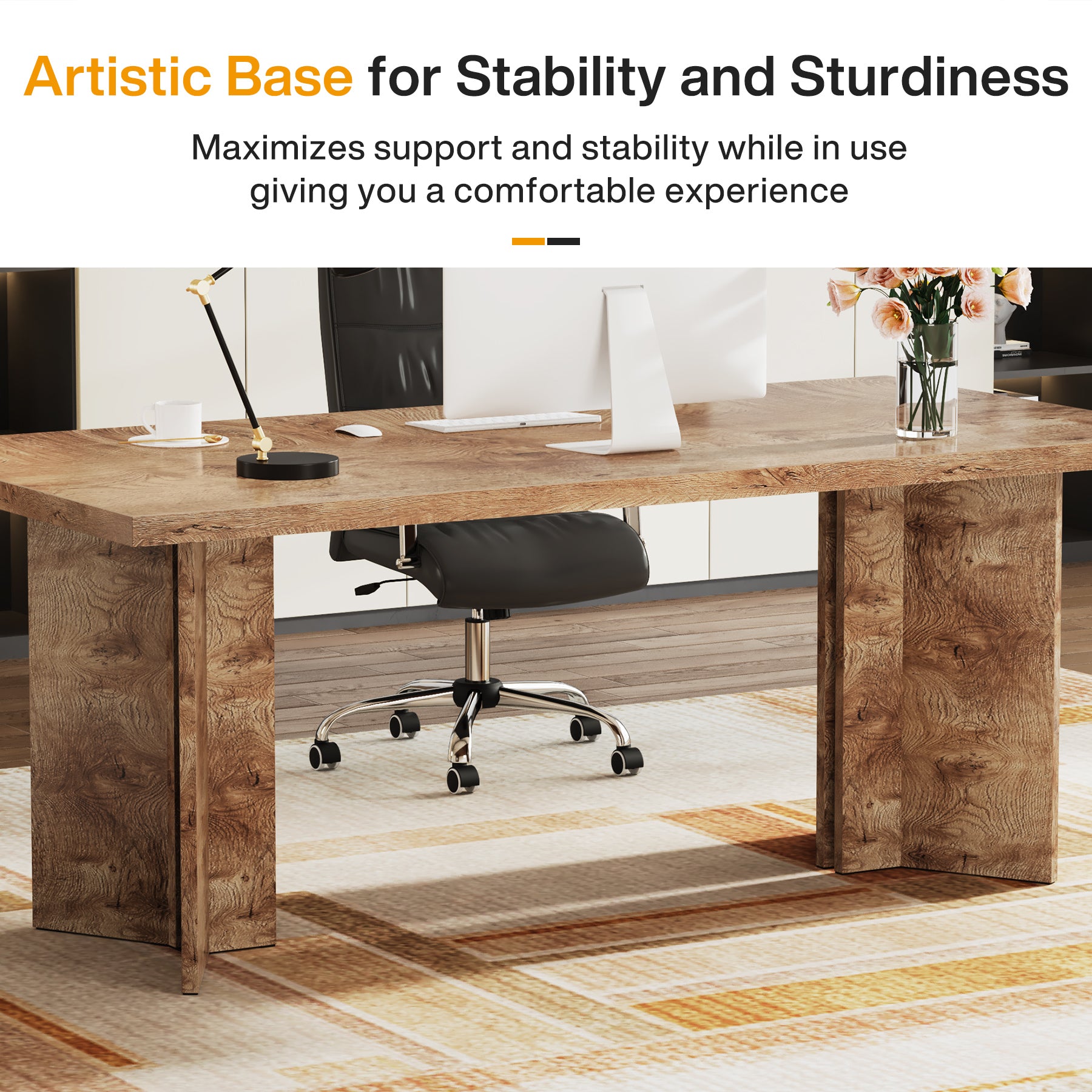 63" Wood Executive Desk, Farmhouse Computer Desk with Large Tabletop