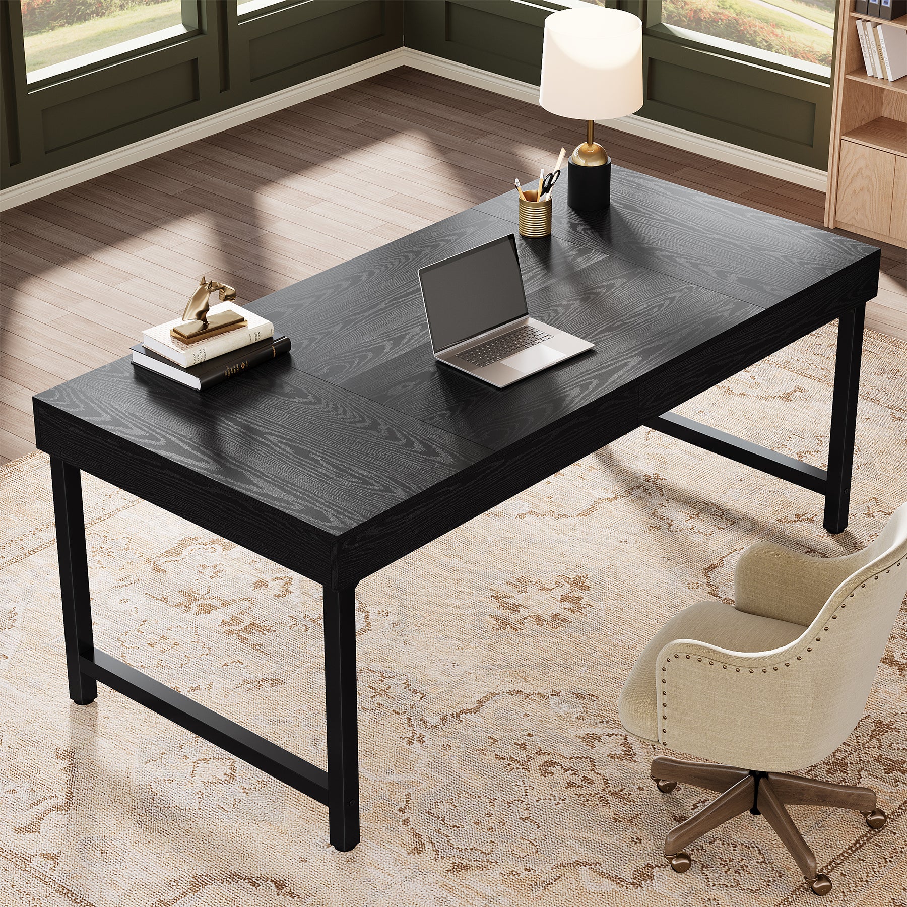 55" Industrial Executive Desk - Rustic Office Desk with Metal Legs, Study & Conference Workstation