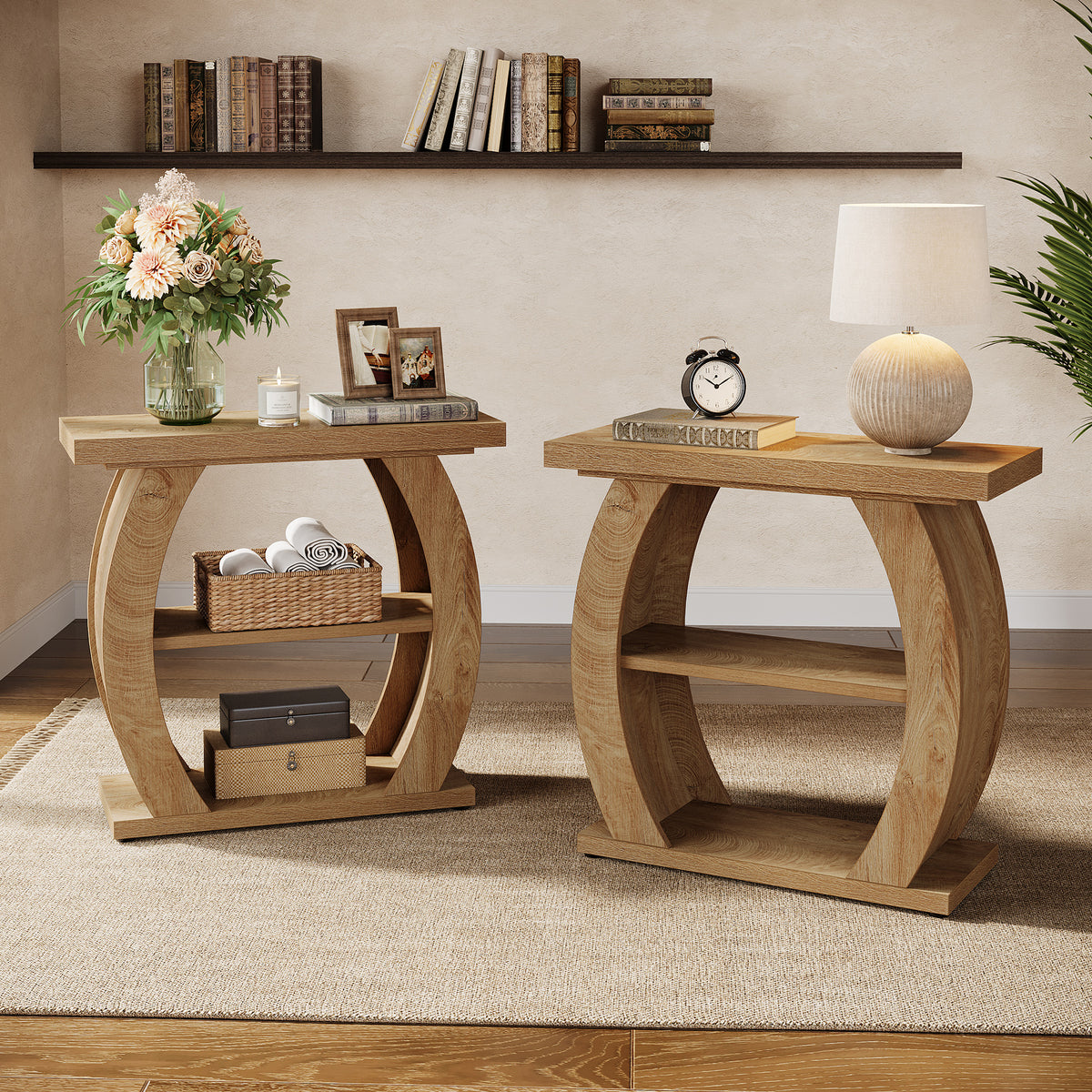 24 Inch Narrow End Table with Storage, 3 Tier Farmhouse Side Table