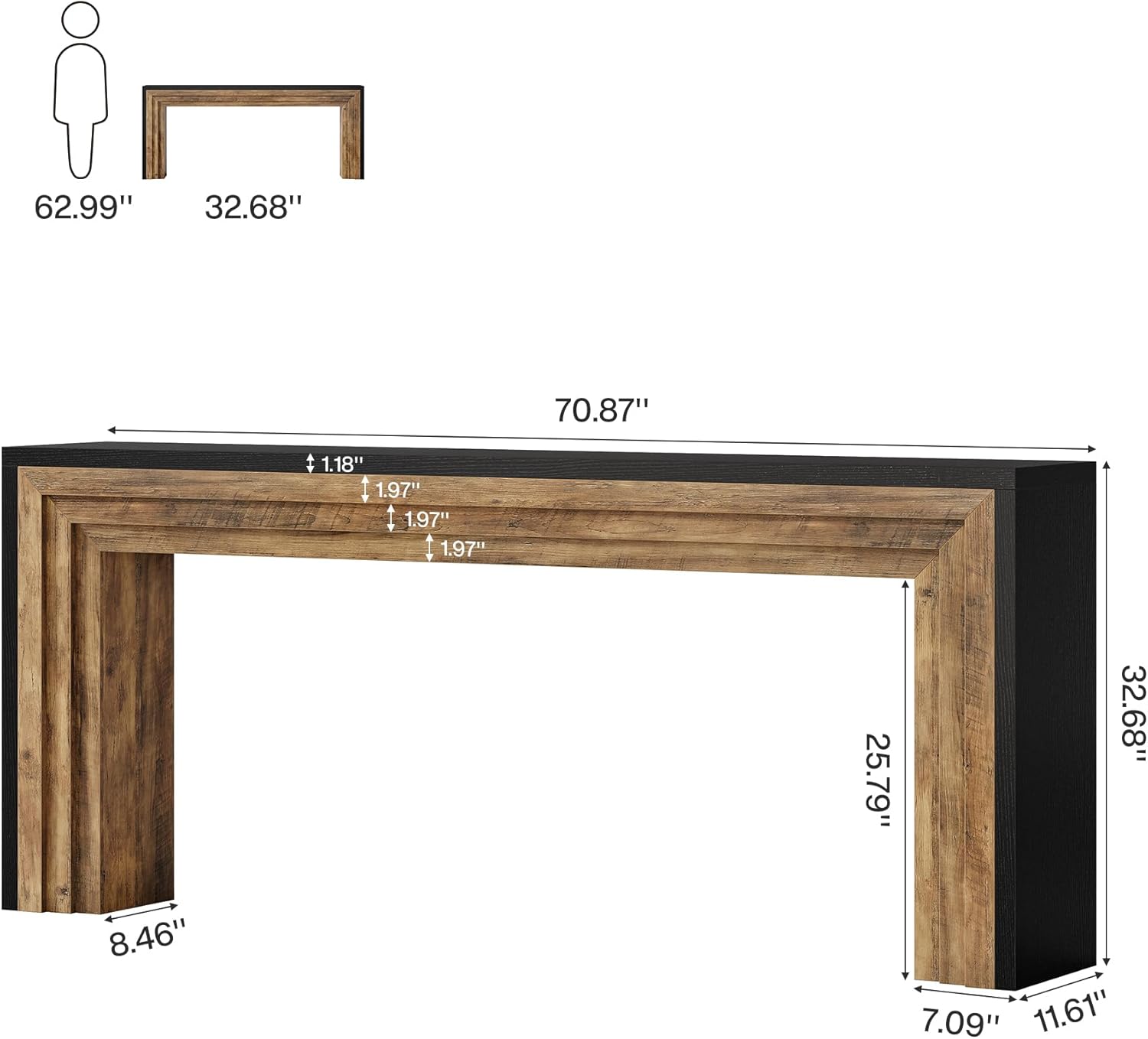 70.9" Console Table, Farmhouse Narrow Sofa Table Hallway Table Tribesigns