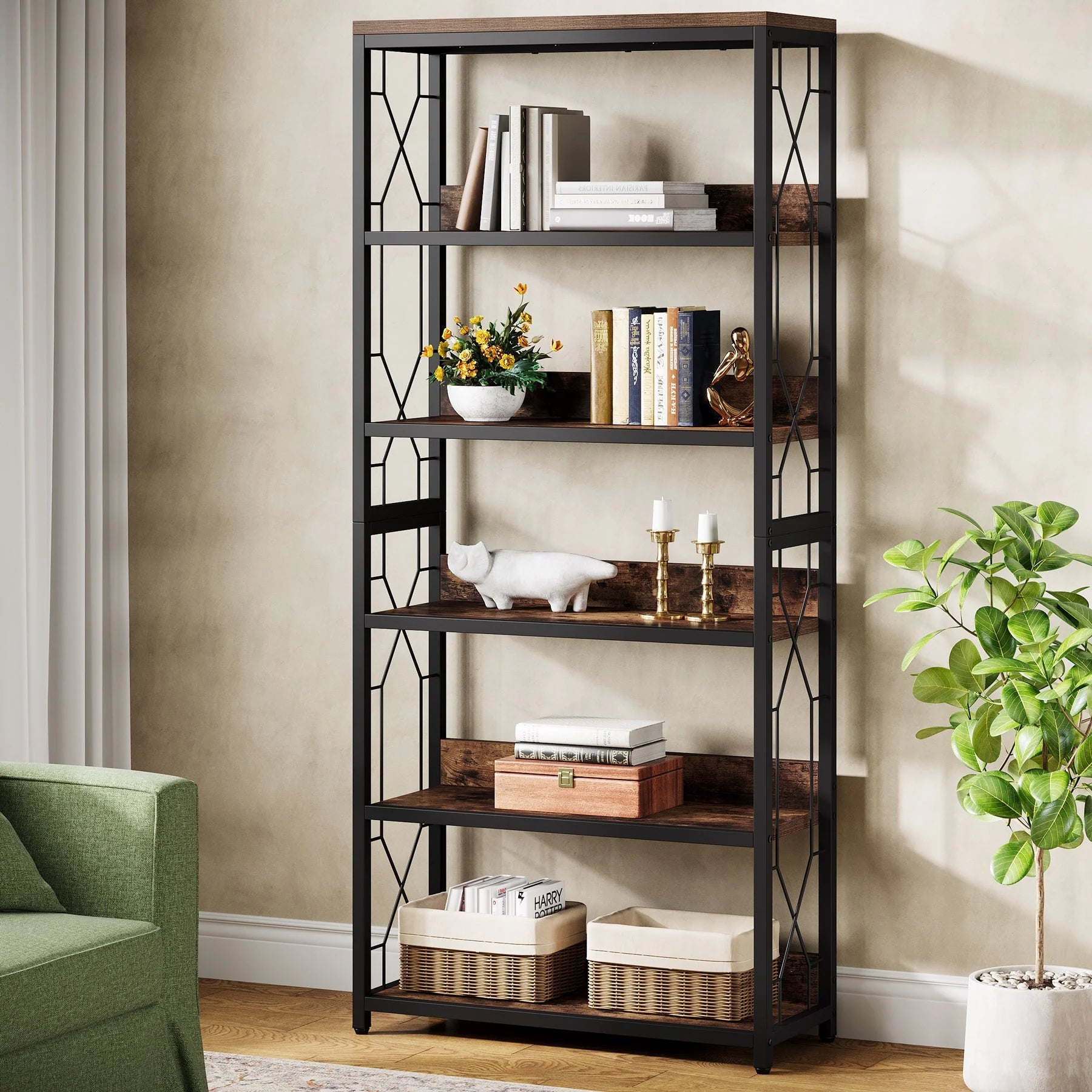 70.8" Bookshelf, 5-Tier Open Bookcase Storage Etagere
