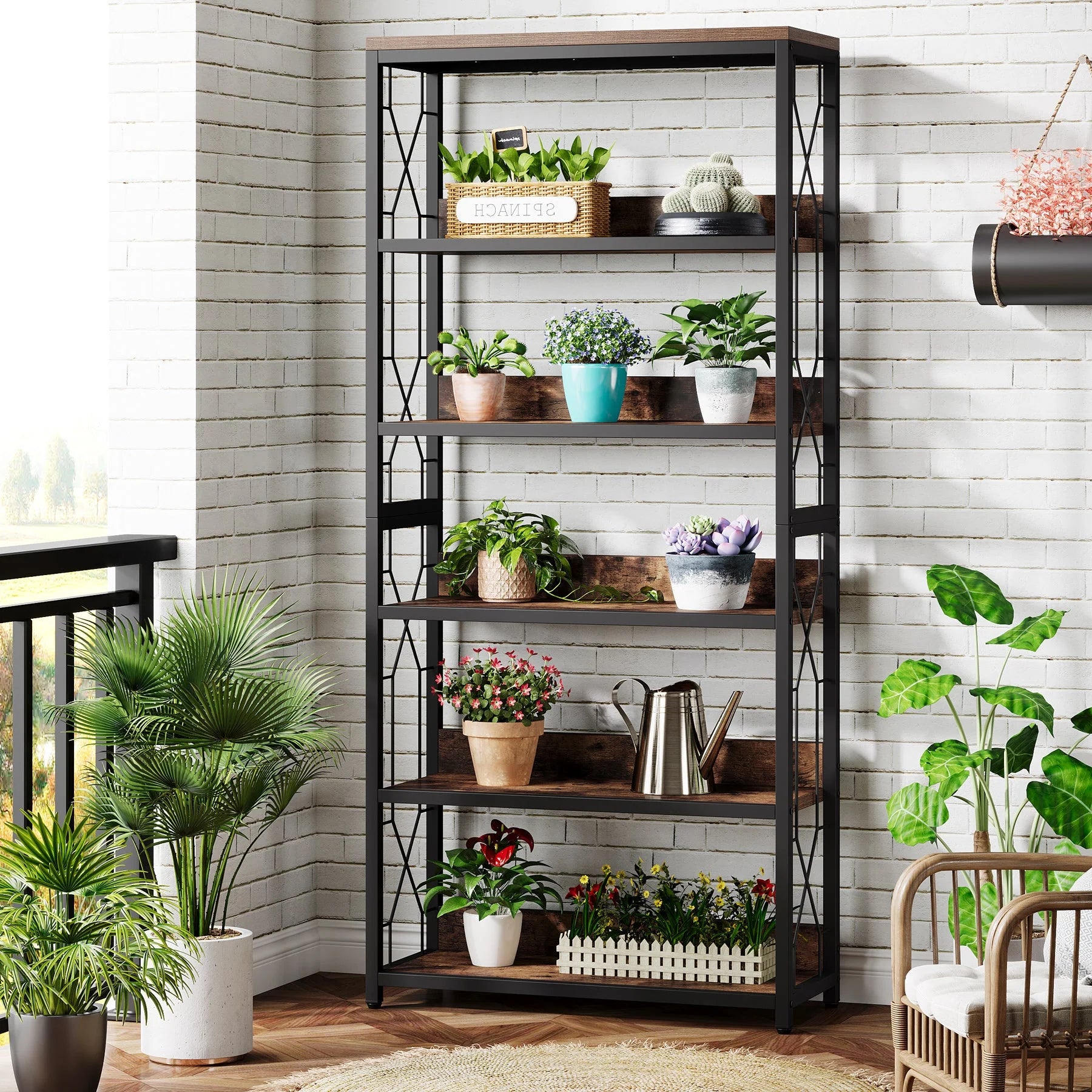 70.8" Bookshelf, 5-Tier Open Bookcase Storage Etagere