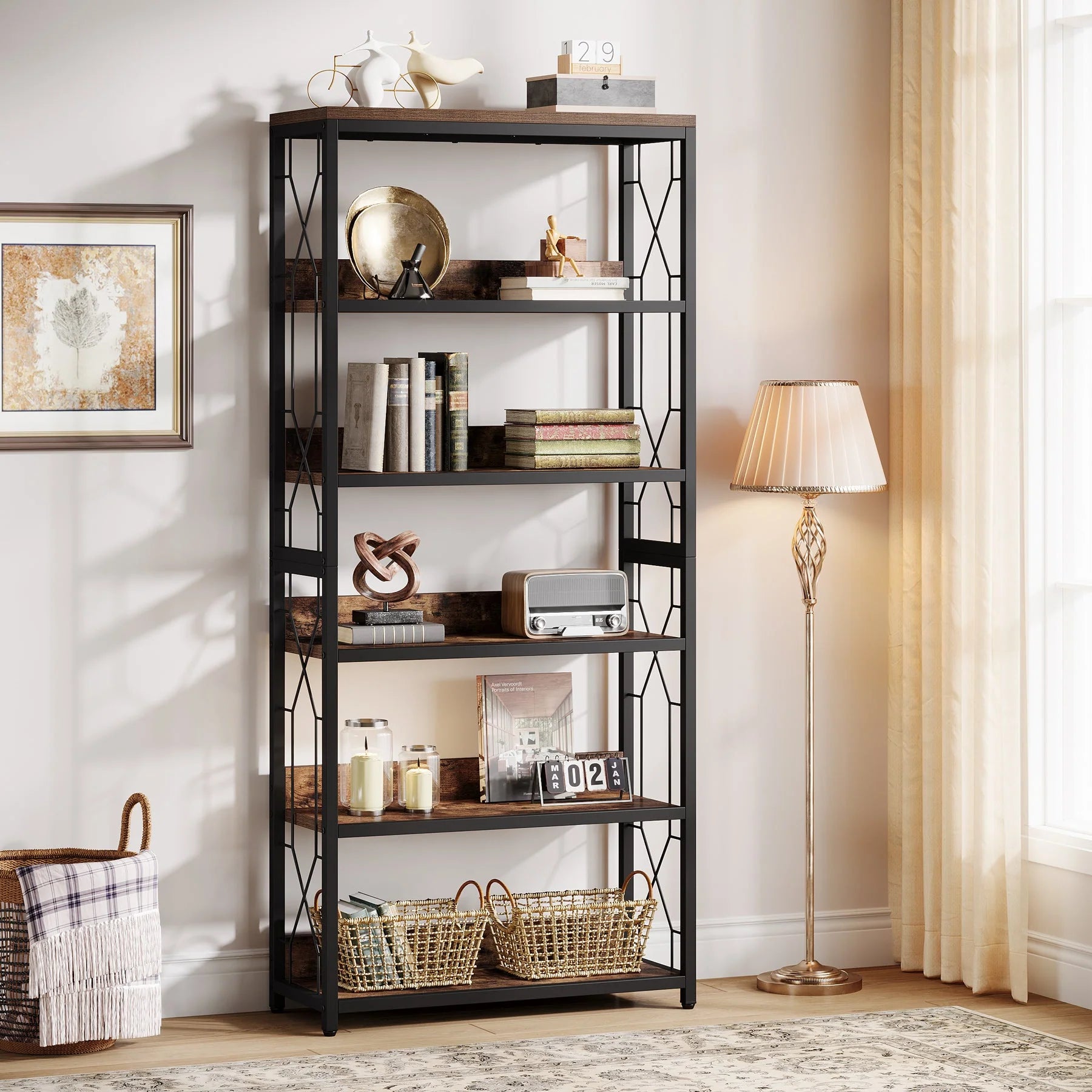 70.8" Bookshelf, 5-Tier Open Bookcase Storage Etagere