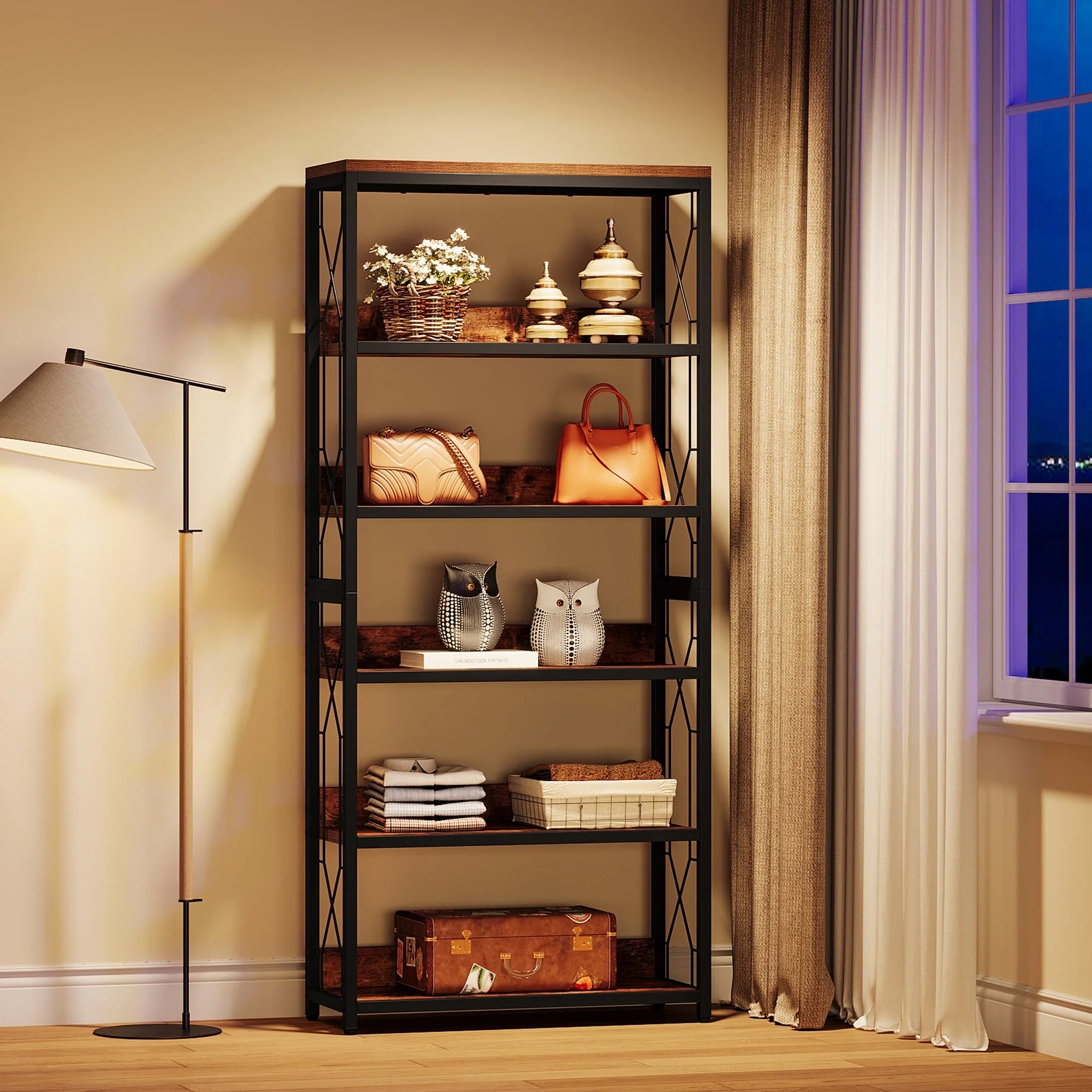70.8" Bookshelf, 5-Tier Open Bookcase Storage Etagere