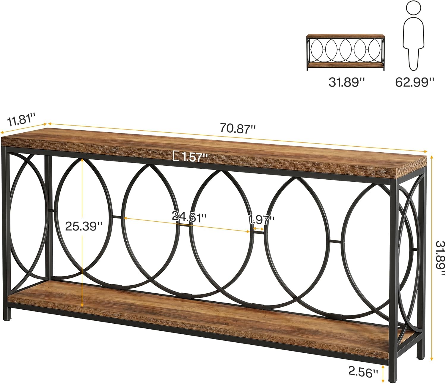 70.9" Console Table, 2 - Tier Long Sofa Table Entryway Console with Storage Shelf Tribesigns