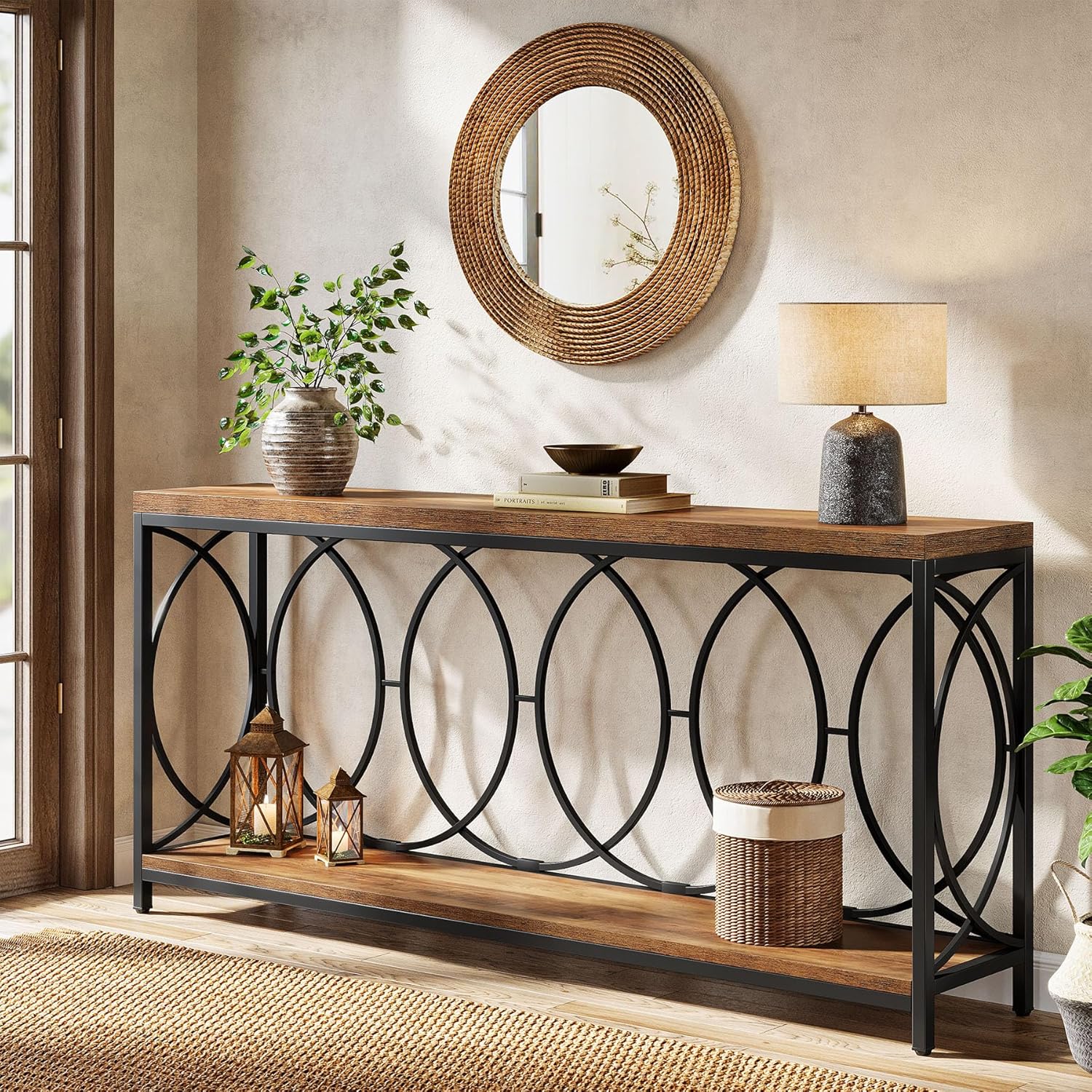 70.9" Console Table, 2 - Tier Long Sofa Table Entryway Console with Storage Shelf Tribesigns