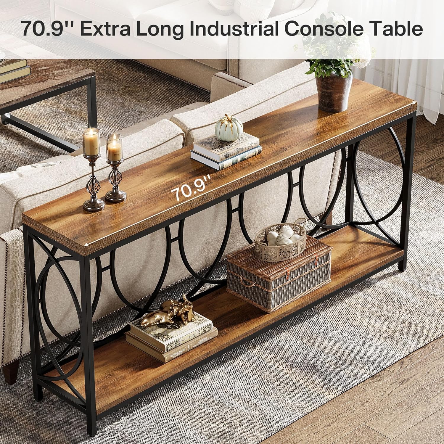 70.9" Console Table, 2 - Tier Long Sofa Table Entryway Console with Storage Shelf Tribesigns