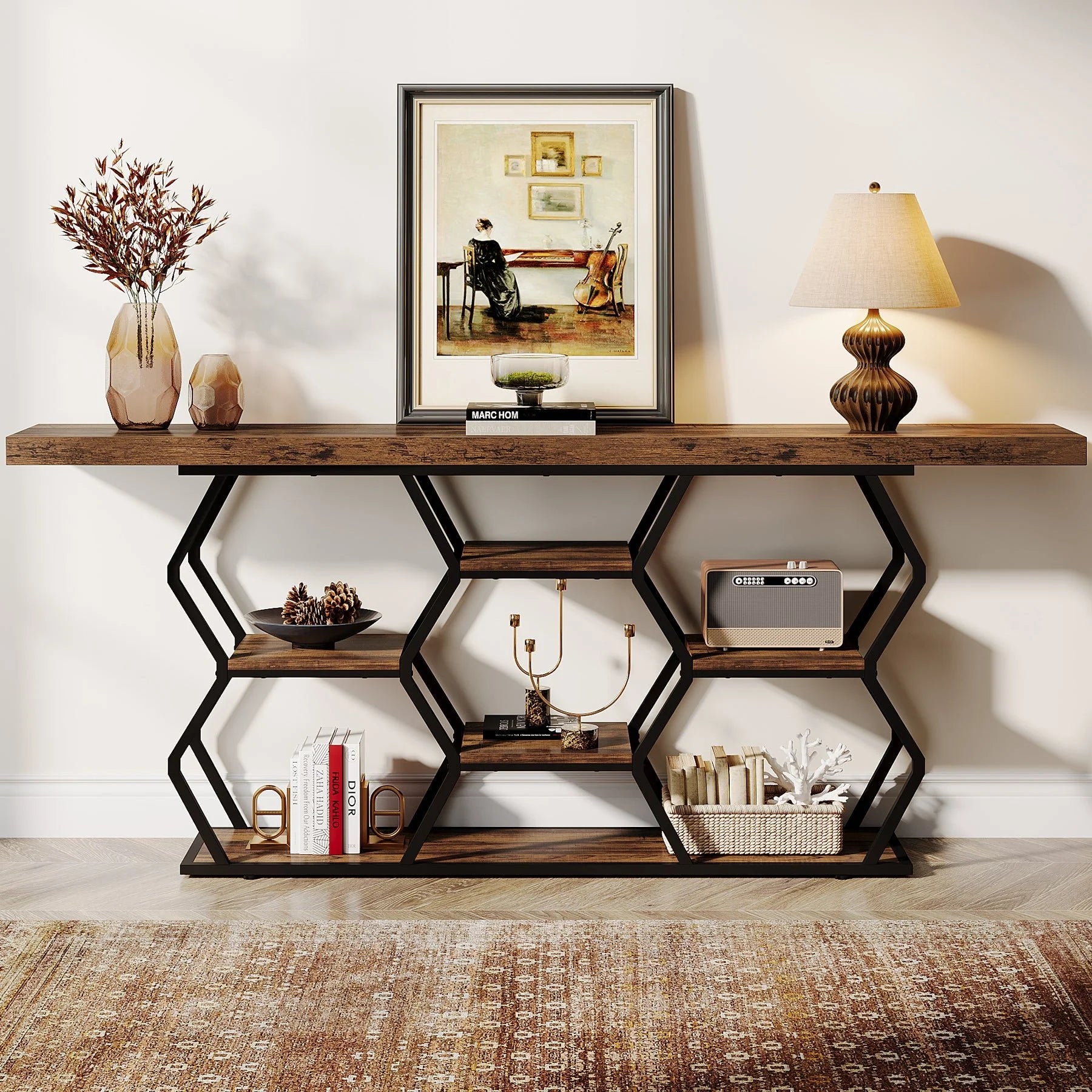 70.9" Console Table, Long Sofa Table with Storage Shelves