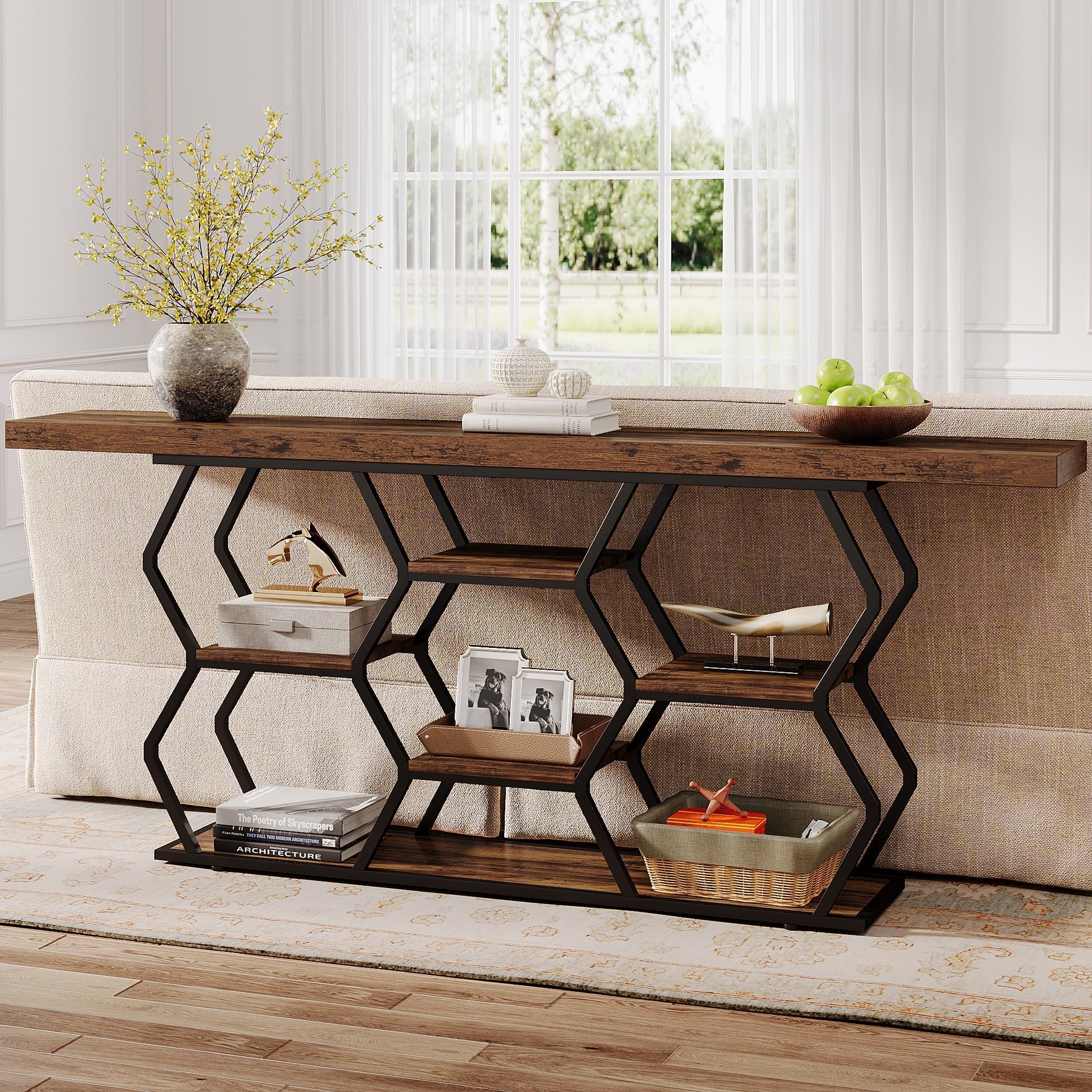 70.9" Console Table, Long Sofa Table with Storage Shelves