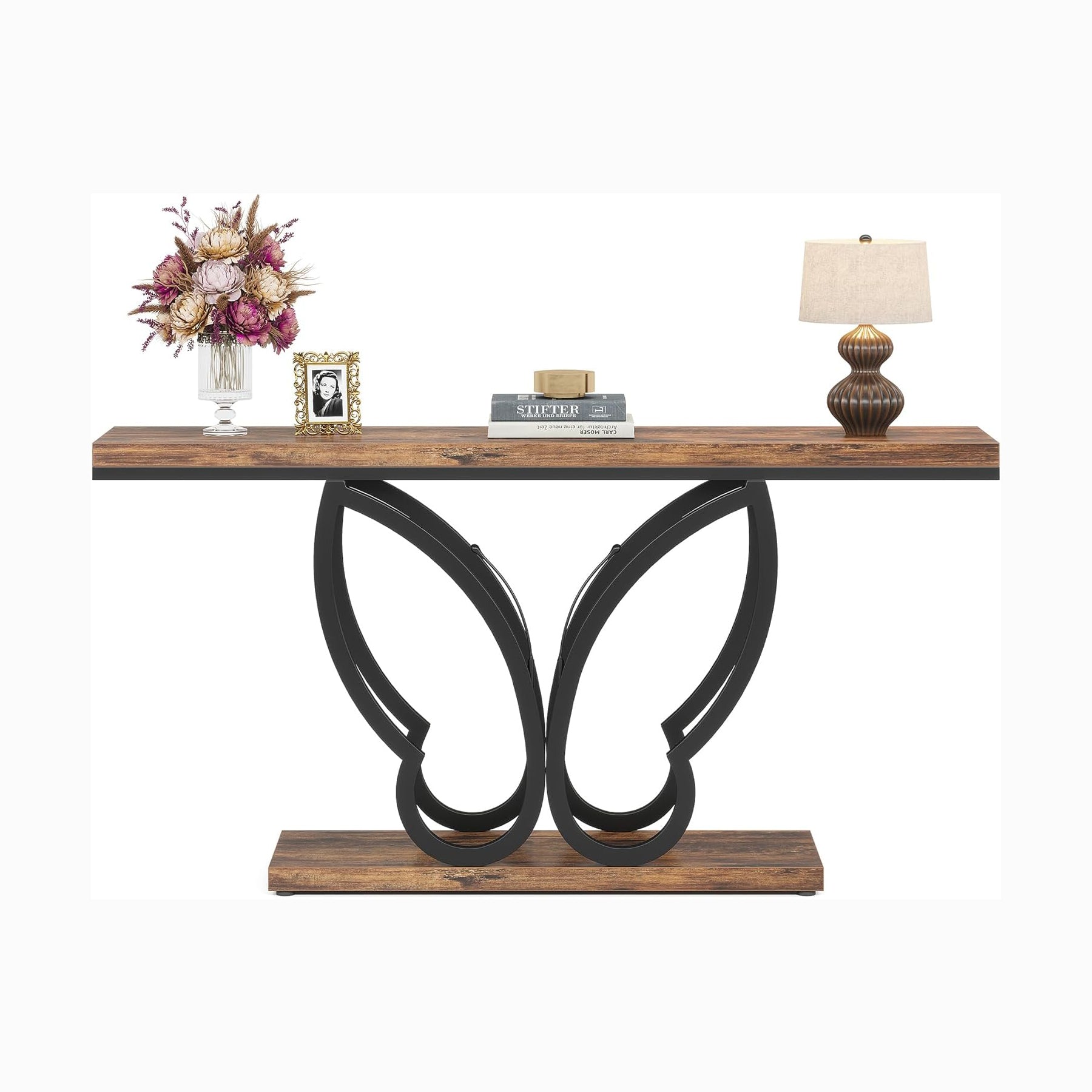 55-Inch Console Table Sofa Table with Butterfly Metal Frame