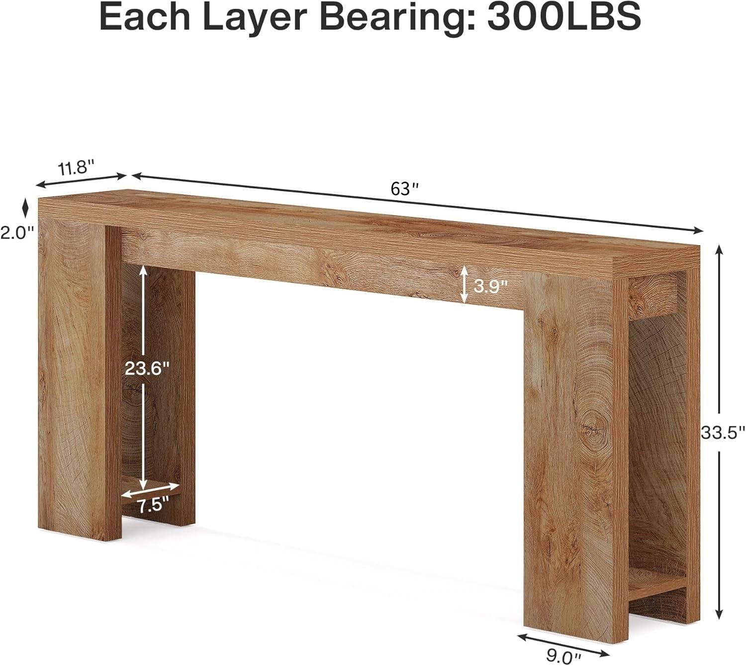 63 Inch Extra Long Console Table, Farmhouse Wood Sofa Table Behind Couch