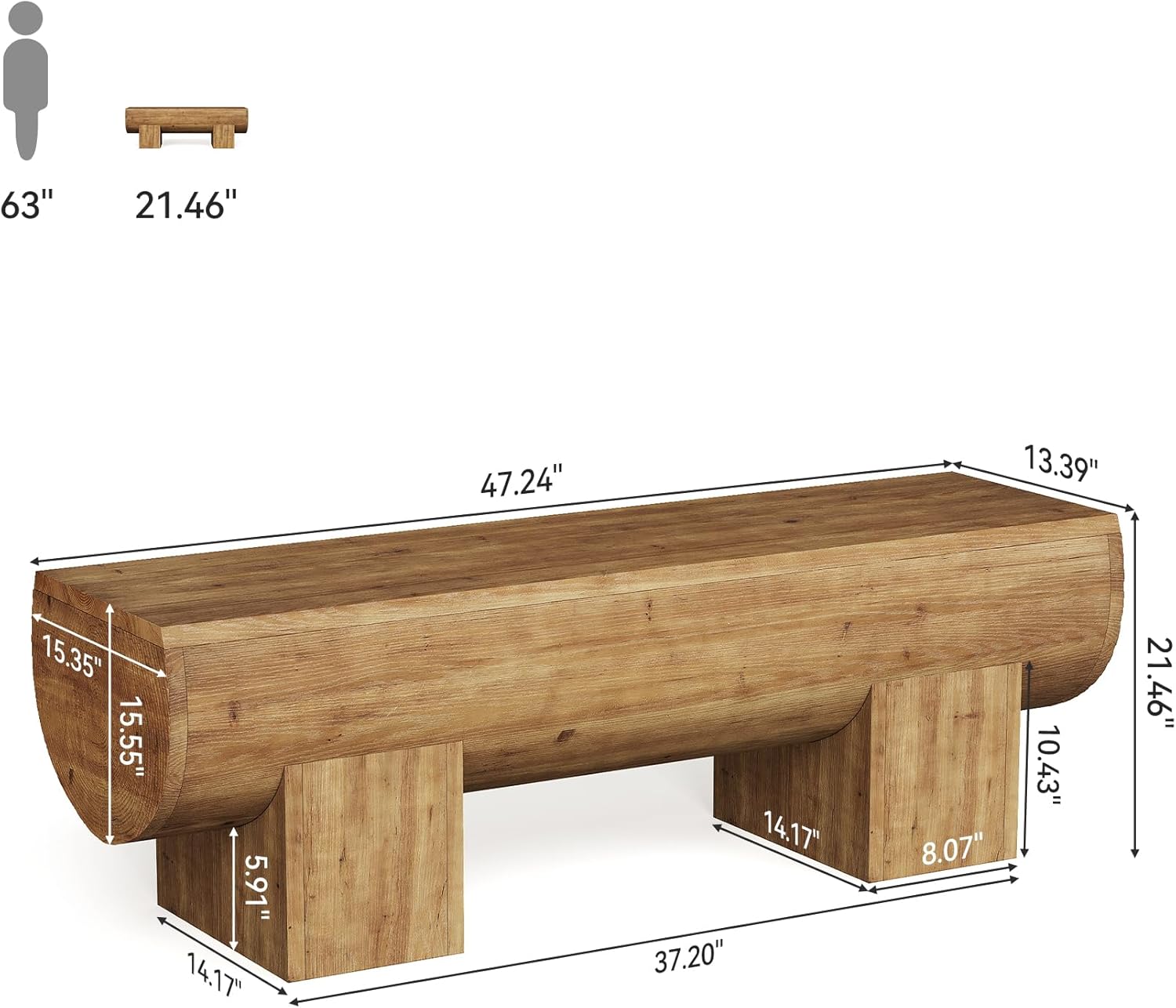 47-Inch Solid Wood Dining Bench, Farmhouse Entryway Shoe Bench