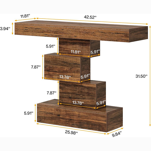 42" Console Table, Wood Sofa Table Accent Table with Geometric Base