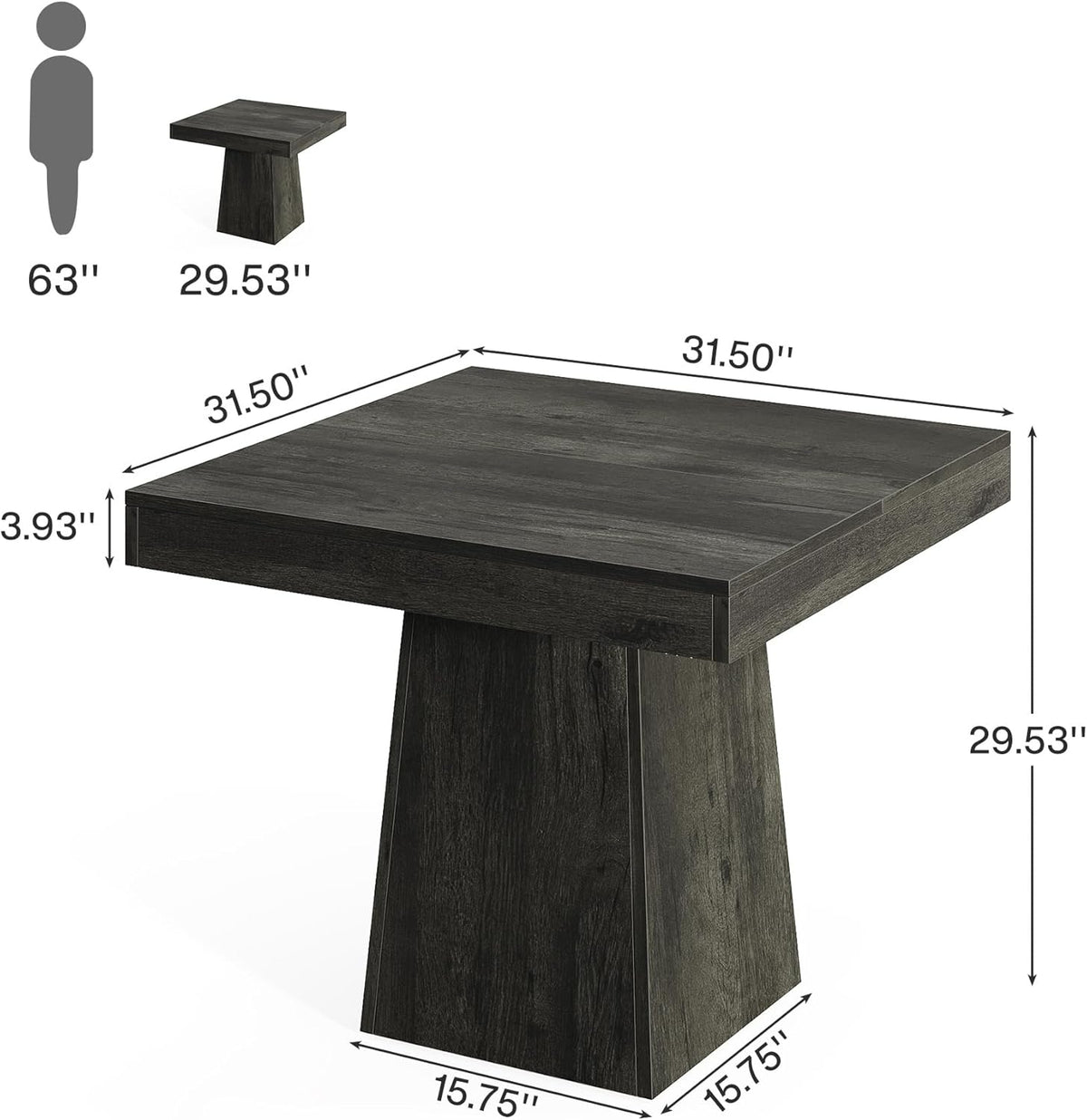 Tribesigns 31.5-Inch Square Dining Table for 4 with Pedestal Base, Farmhouse Kitchen Table