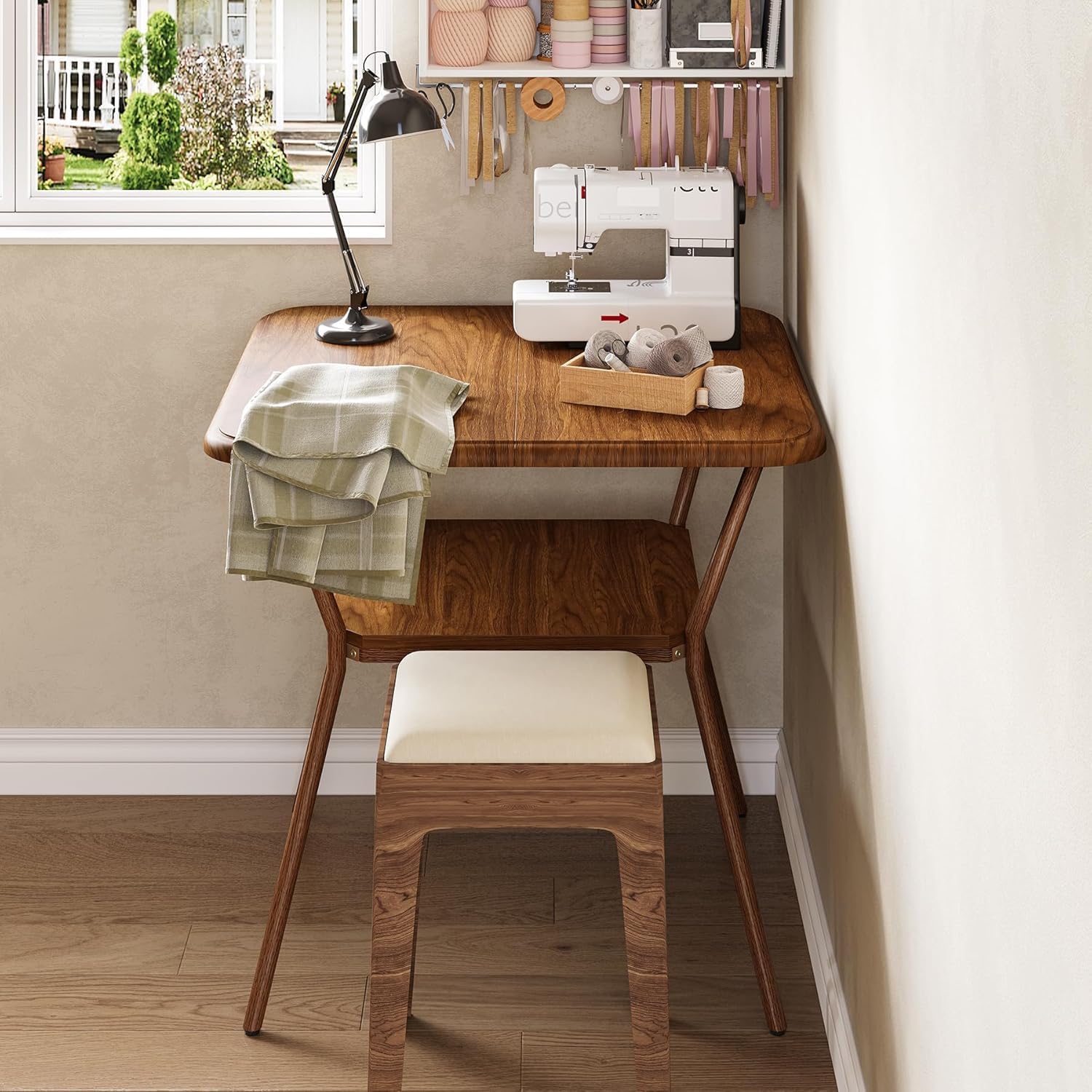 31.5" Square Dining Table, 2-Tier Compact Table for Dining Room and Office in Walnut