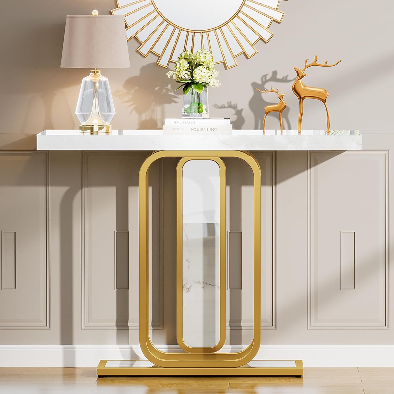 Modern Console Table, 41" Faux Marble Sofa Table