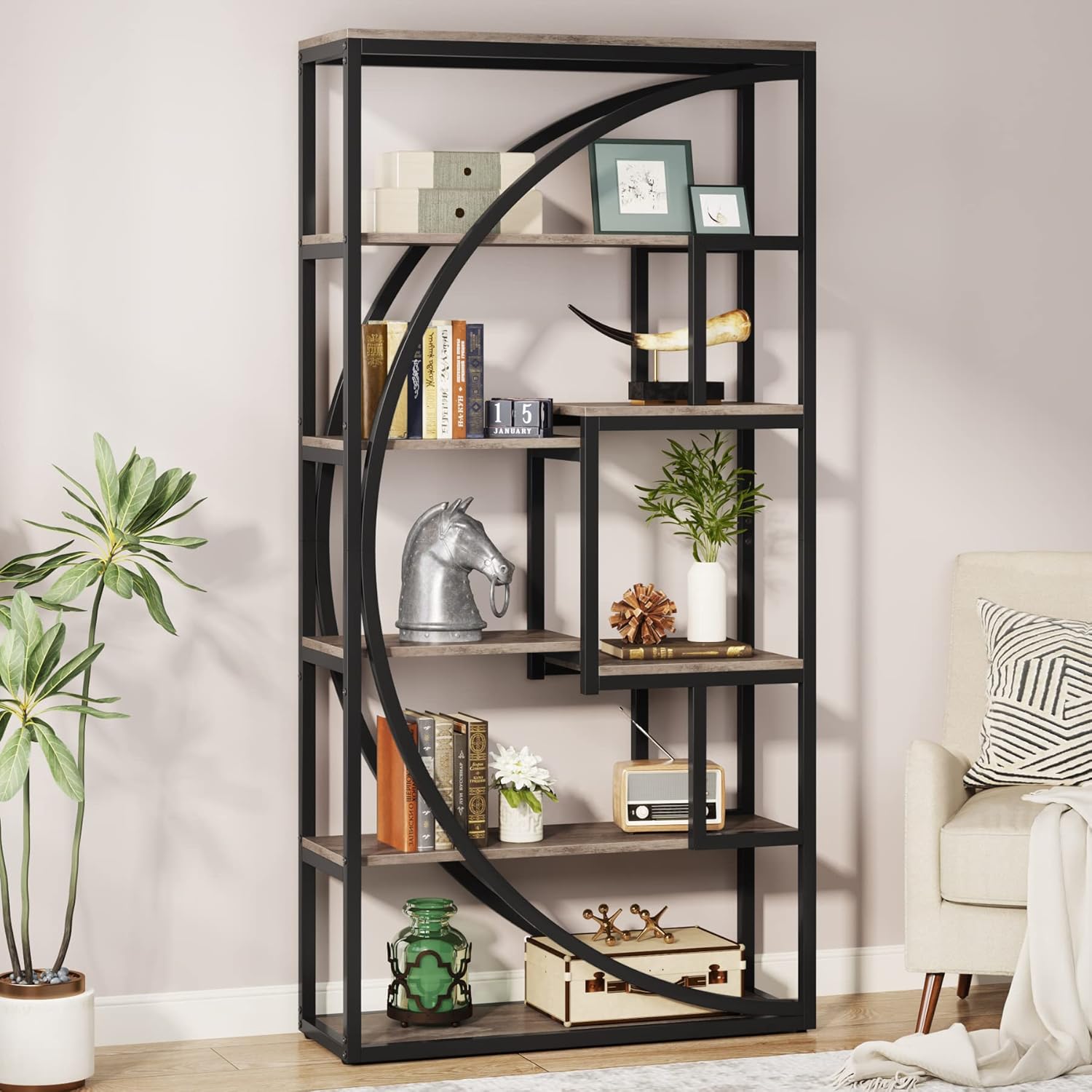 70.8" Industrial Bookshelf, 5-Tier Open Bookcase for Home Office and Living Room in Rustic Brown