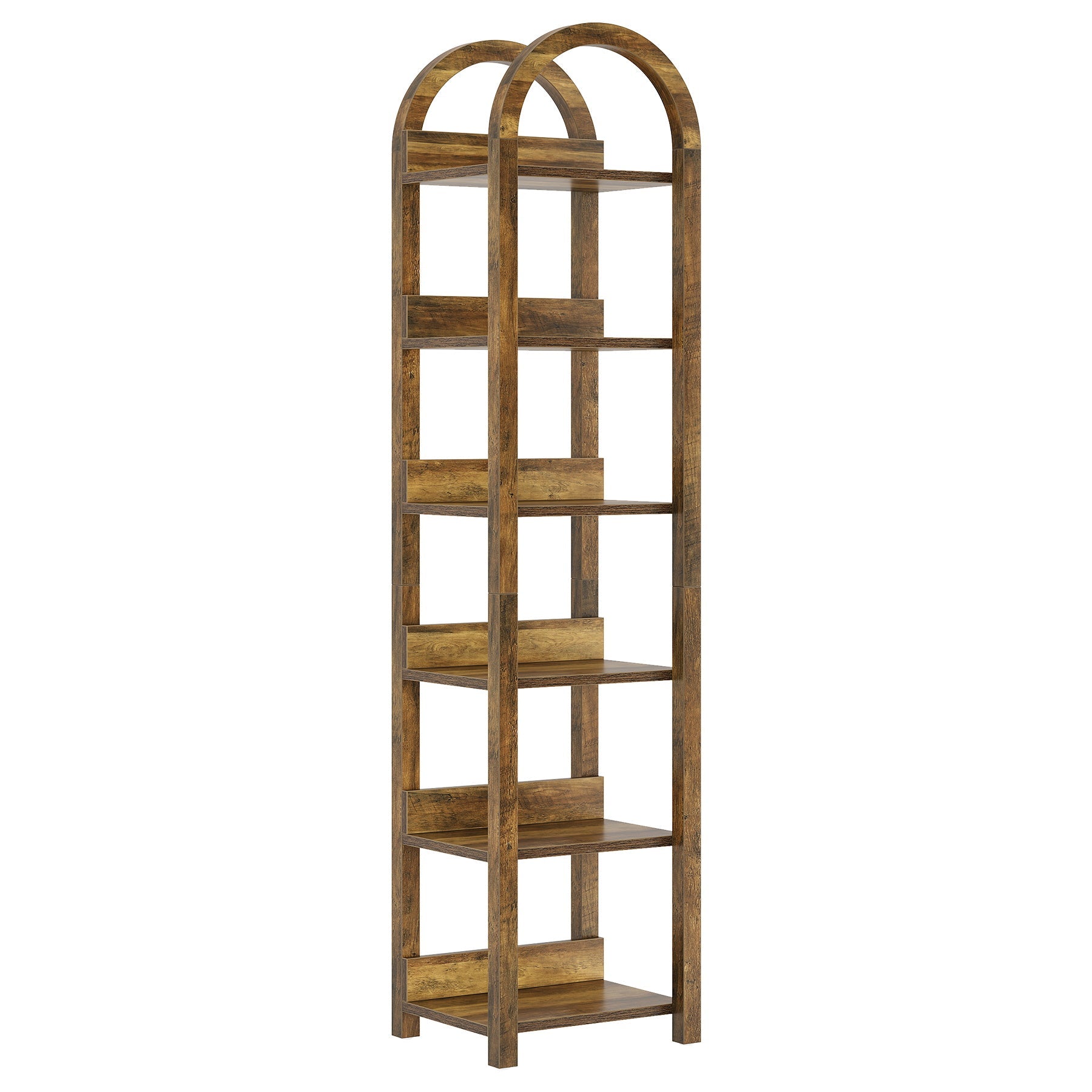 71" Narrow Bookshelf, 6-Tier Arched Bookcase Display Shelf Open Storage Rack