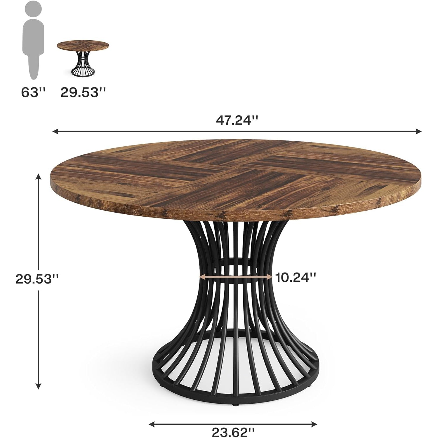 Tribesigns 47.2-Inch Round Dining Table for 4-6, Farmhouse Kitchen Table with Hourglass Metal Base