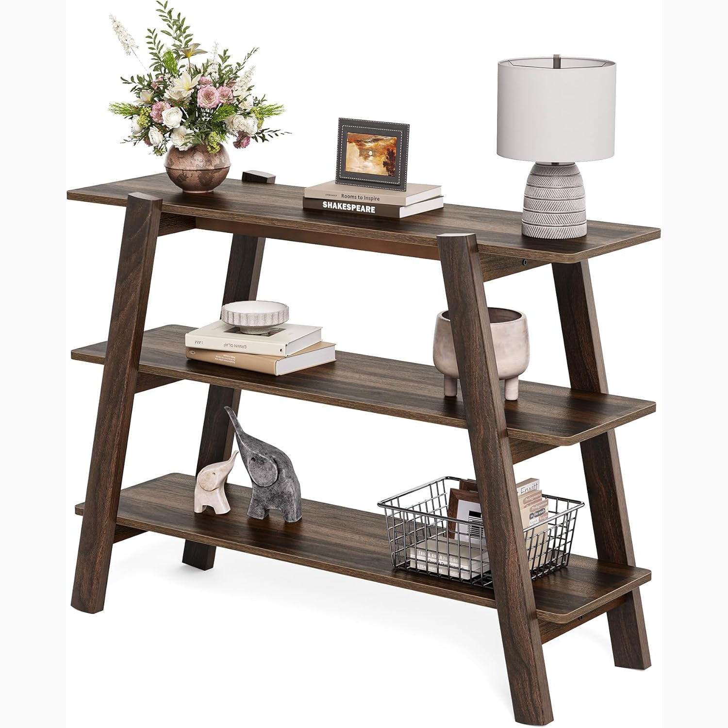 41.3" Rustic Farmhouse Console Table - 3-Tier Narrow Sofa Table with Open Shelves