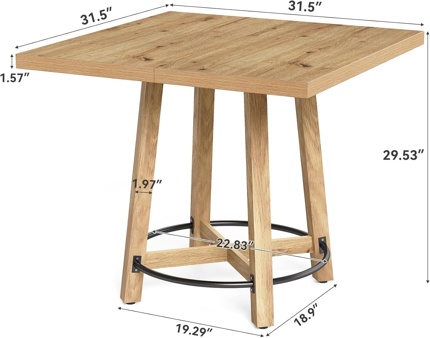 Mid-Century Square Dining Table, Compact Brown & Black Kitchen Table for 2-4