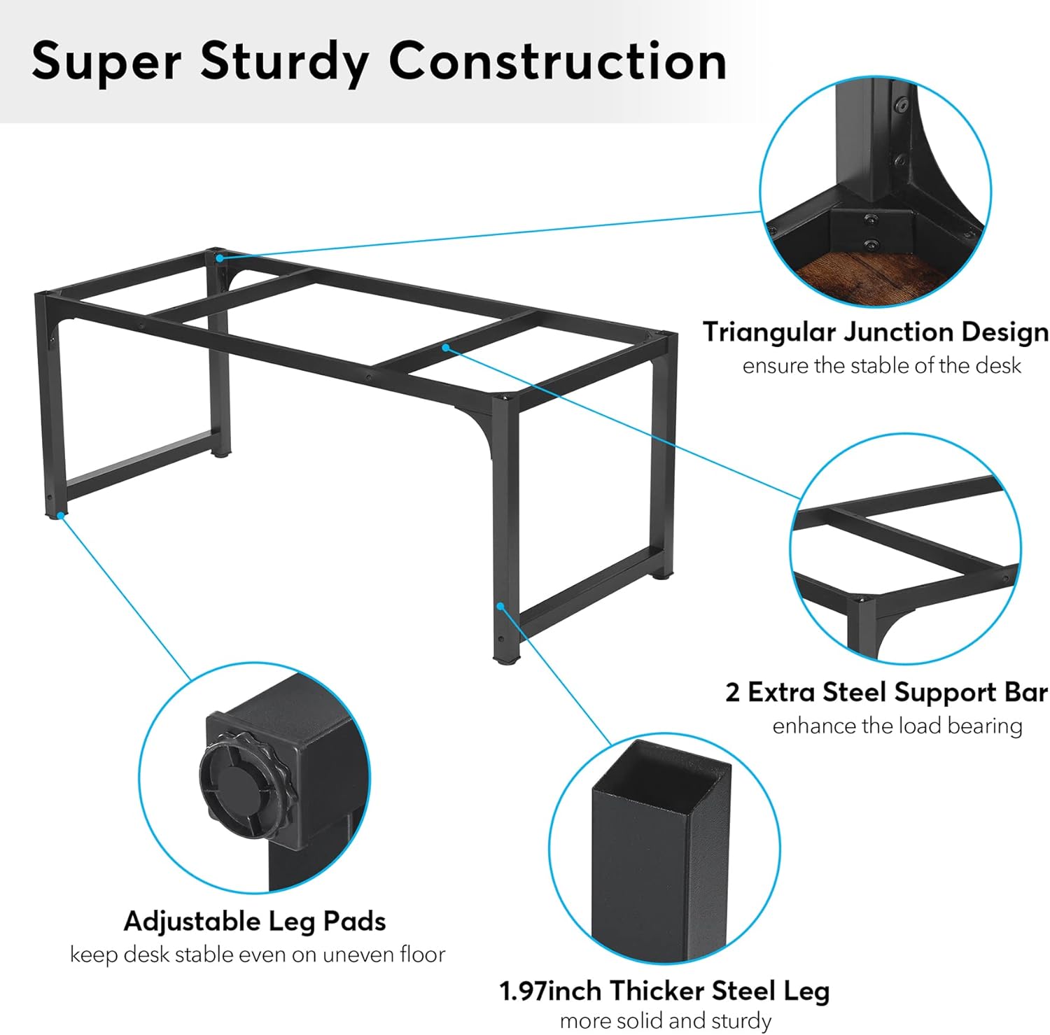 Modern Large Desk, 63 x 31.5 Inch Office Writing Workstation in Rustic and Black