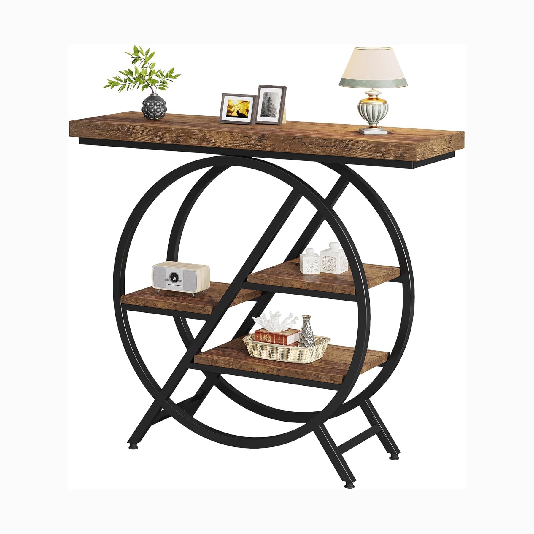 4-Tier Console Table, 39.4" Entryway Table with Geometric Metal Frame