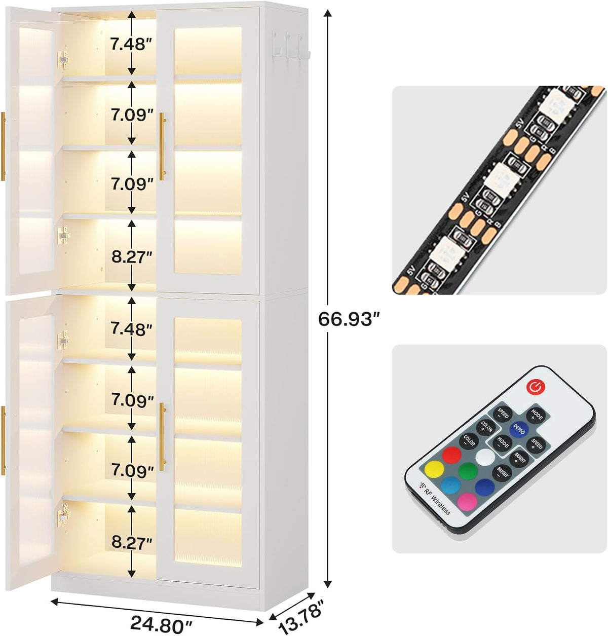 8-Tier Shoe Storage Cabinet with LED Lights and Acrylic Doors, Tall Entryway Shoe Organizer for Closet