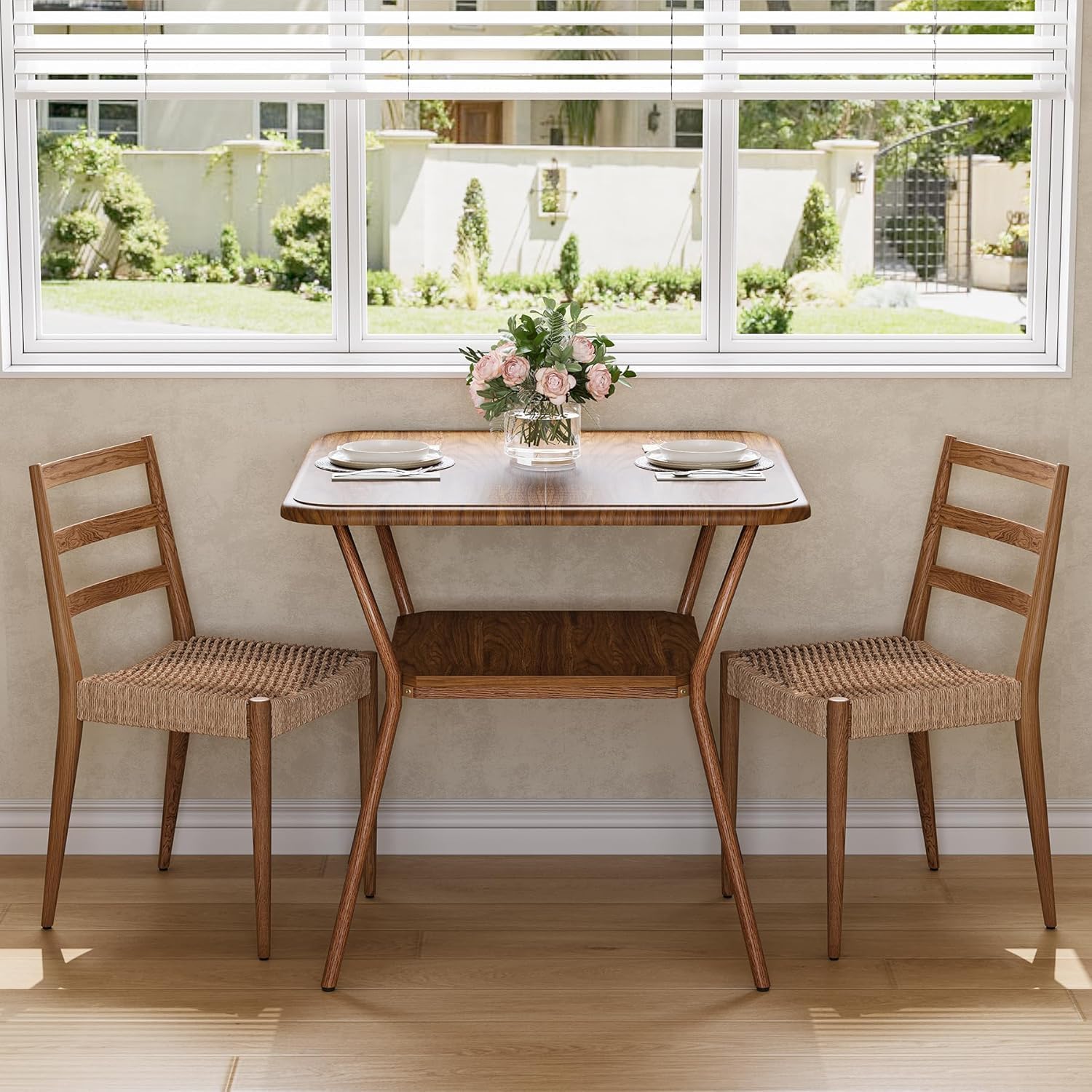 31.5" Square Dining Table, 2-Tier Compact Table for Dining Room and Office in Walnut