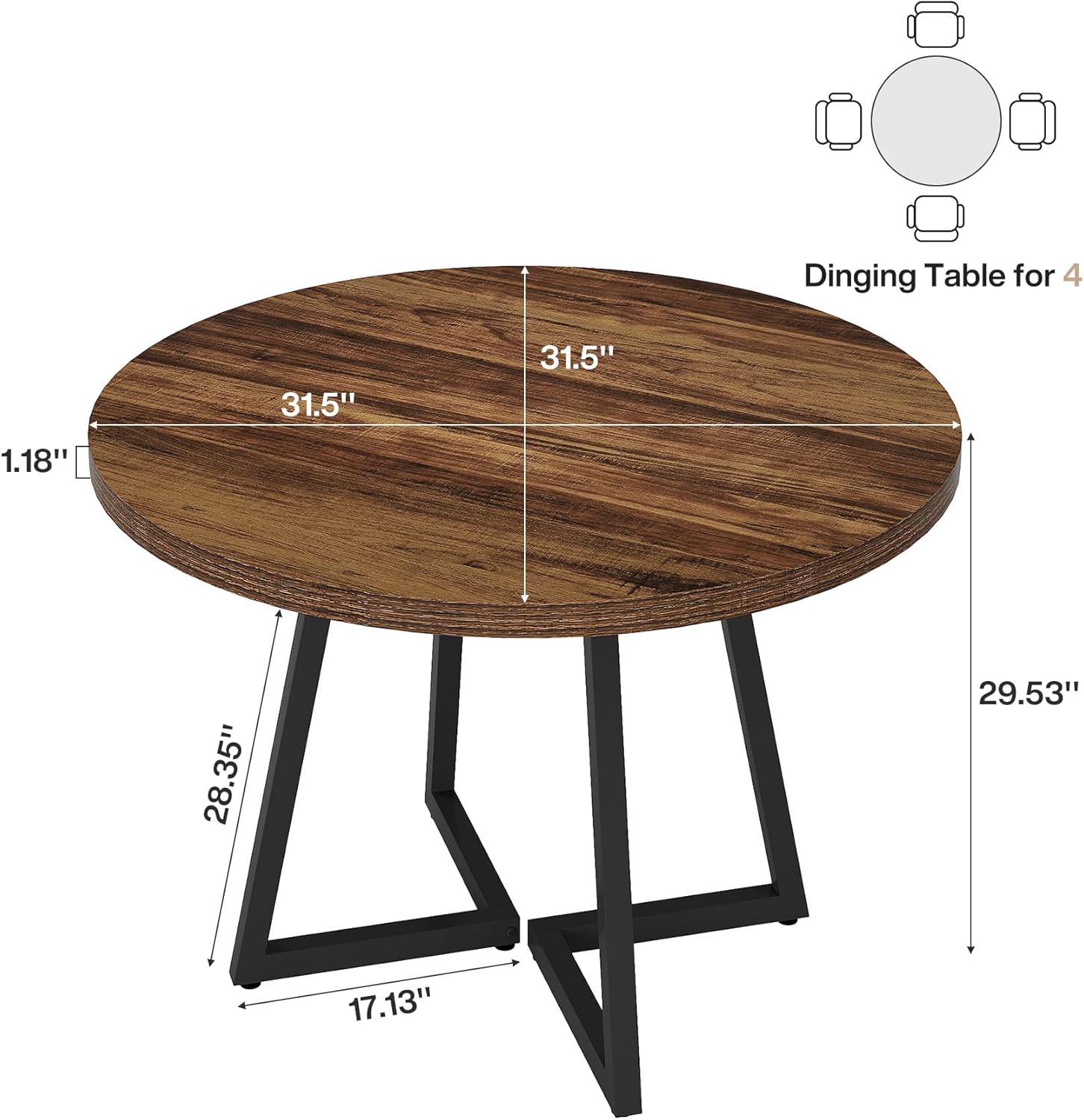 31.5" Industrial Round Dining Table Cafe-Style Table