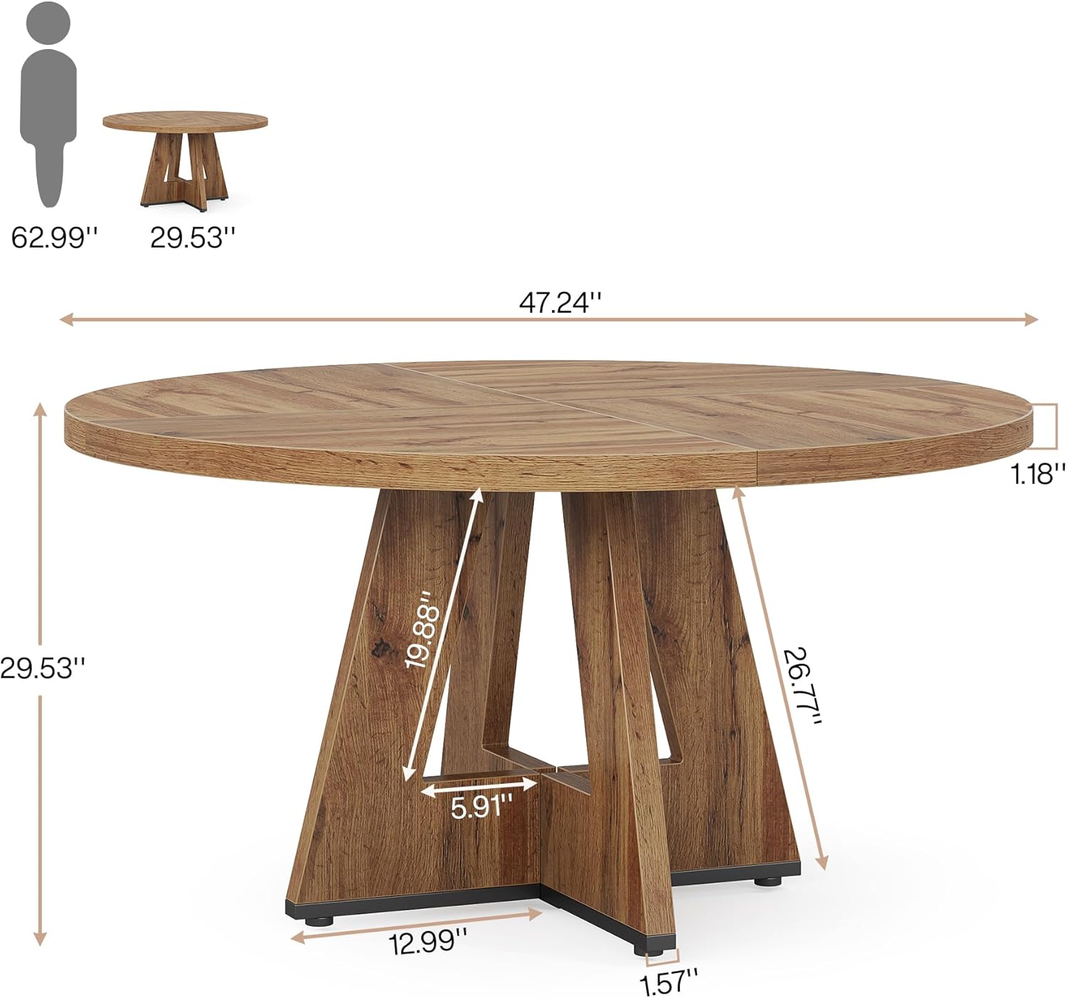47-Inch Round Dining Table, Wood Kitchen Table for Dining Room and Living Room