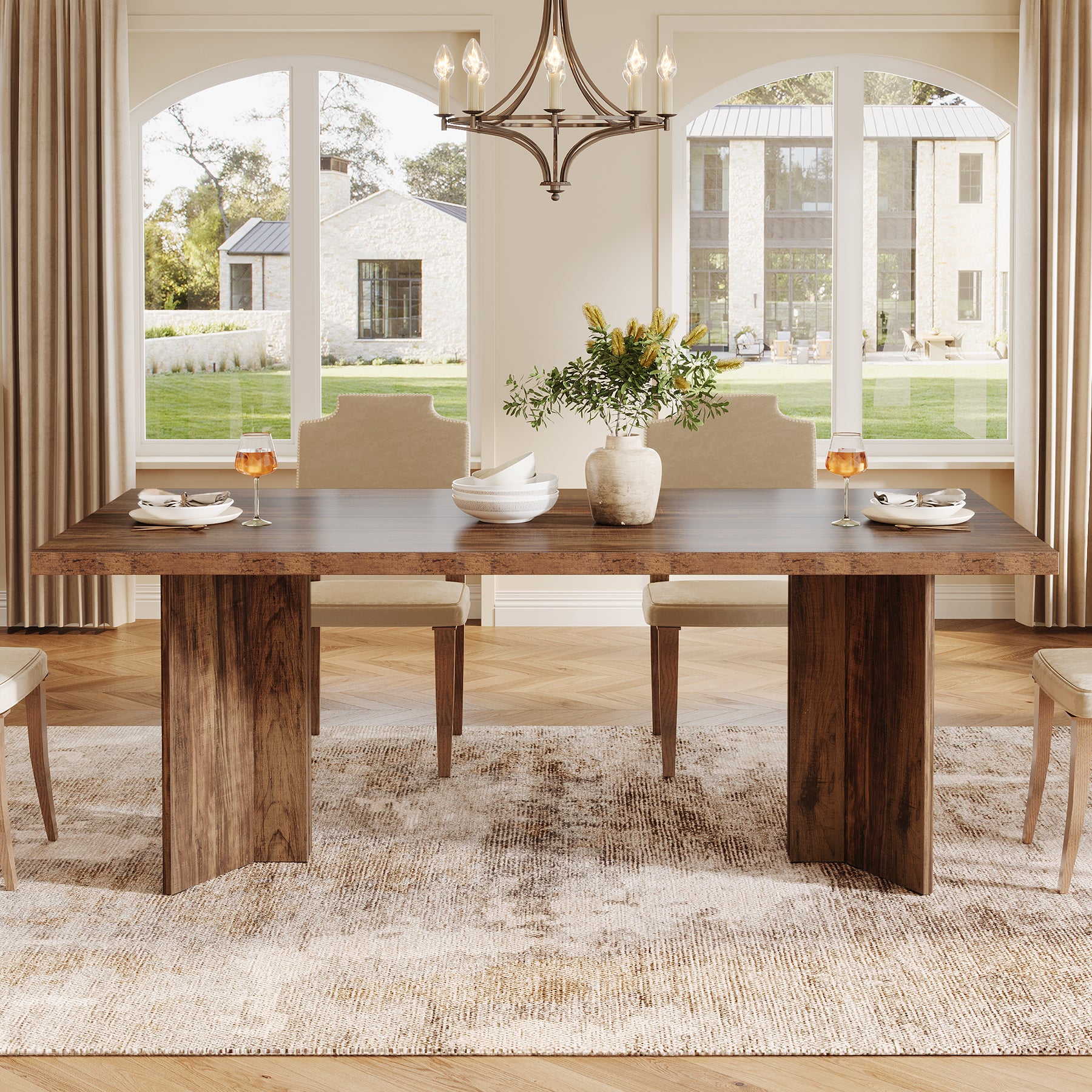 63" Farmhouse Dining Table, Kitchen Table with Large Tabletop for 4-6