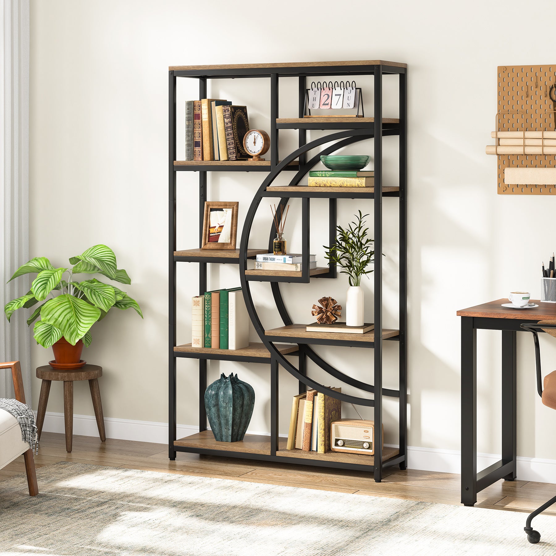 37.4 Inch 5-Tier Industrial Bookshelf for Living Room, Bedroom, Home Office