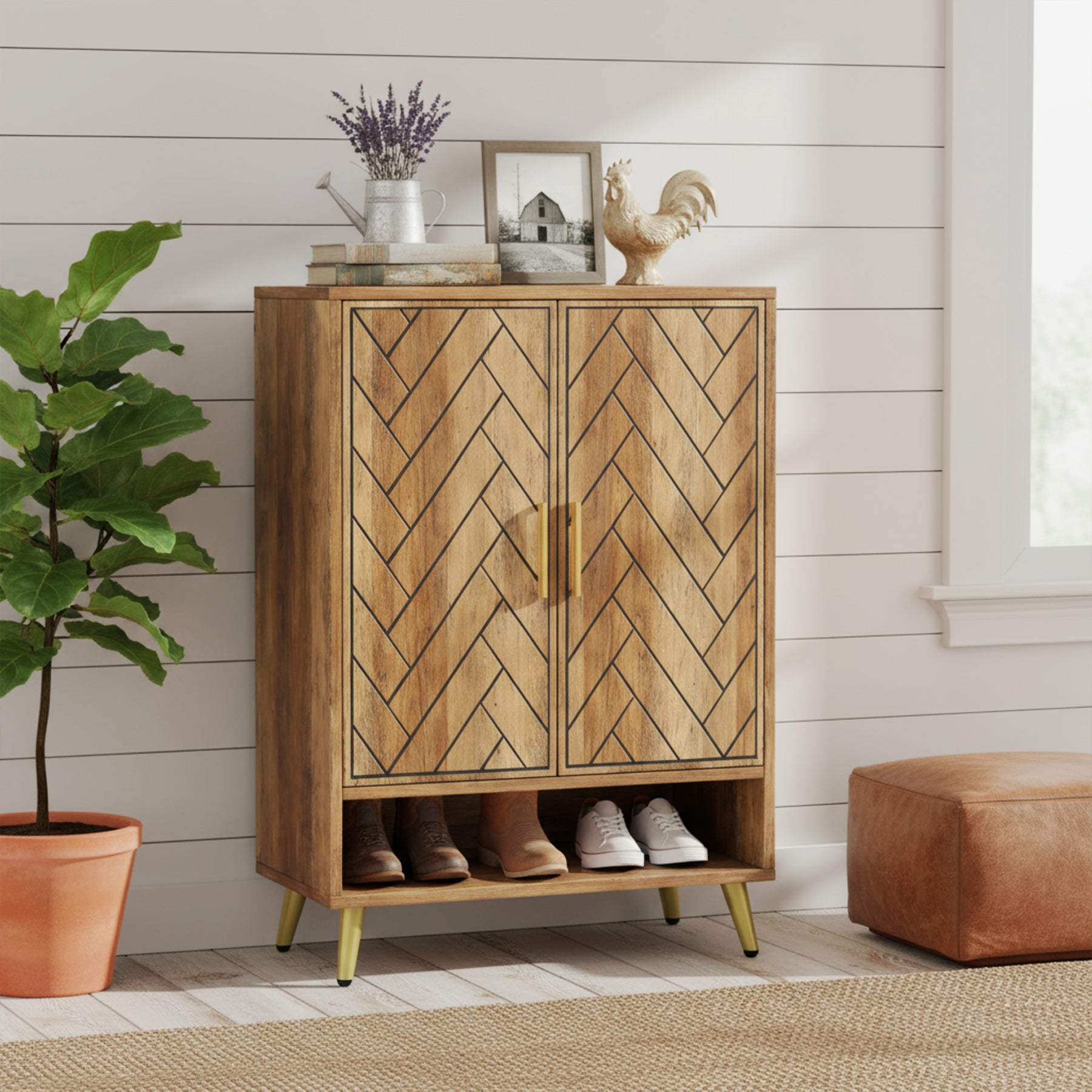 6-Tier Adjustable Shoe Cabinet - Wooden Shoe Organizer with Storage Shelves