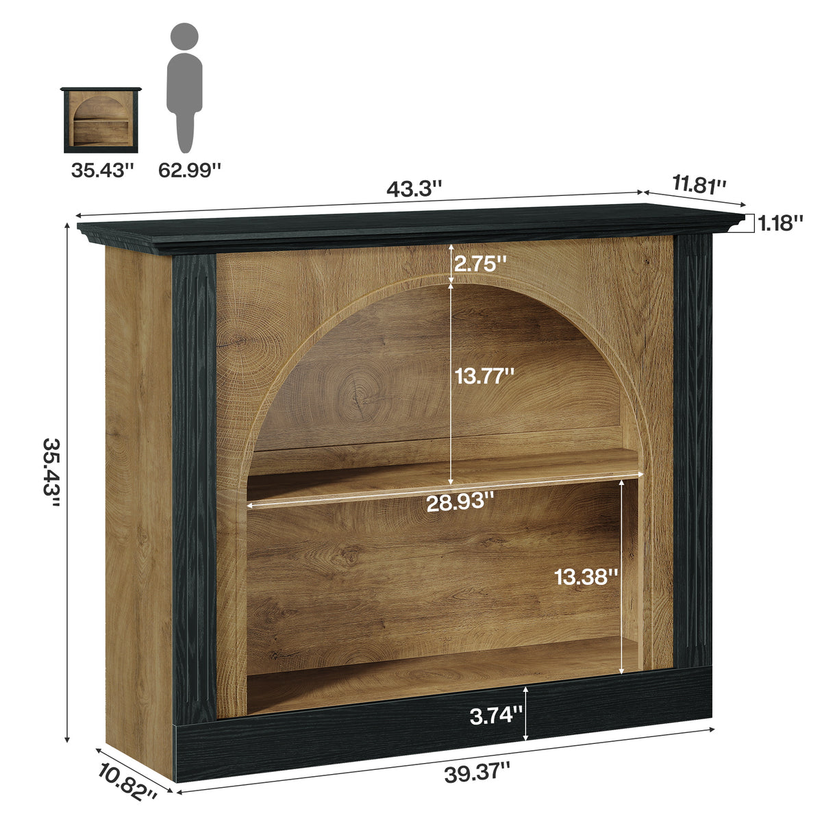 43.3 Inch Narrow Console Table with 3-Tier Storage and Semi-Open Design, Mid-Century Sofa Table for Living Room