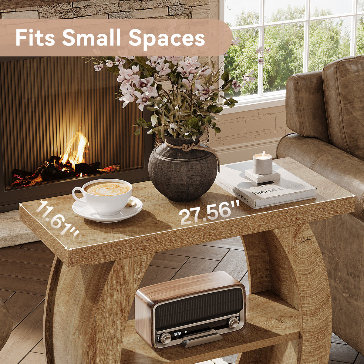 24 Inch Narrow End Table with Storage, 3 Tier Farmhouse Side Table