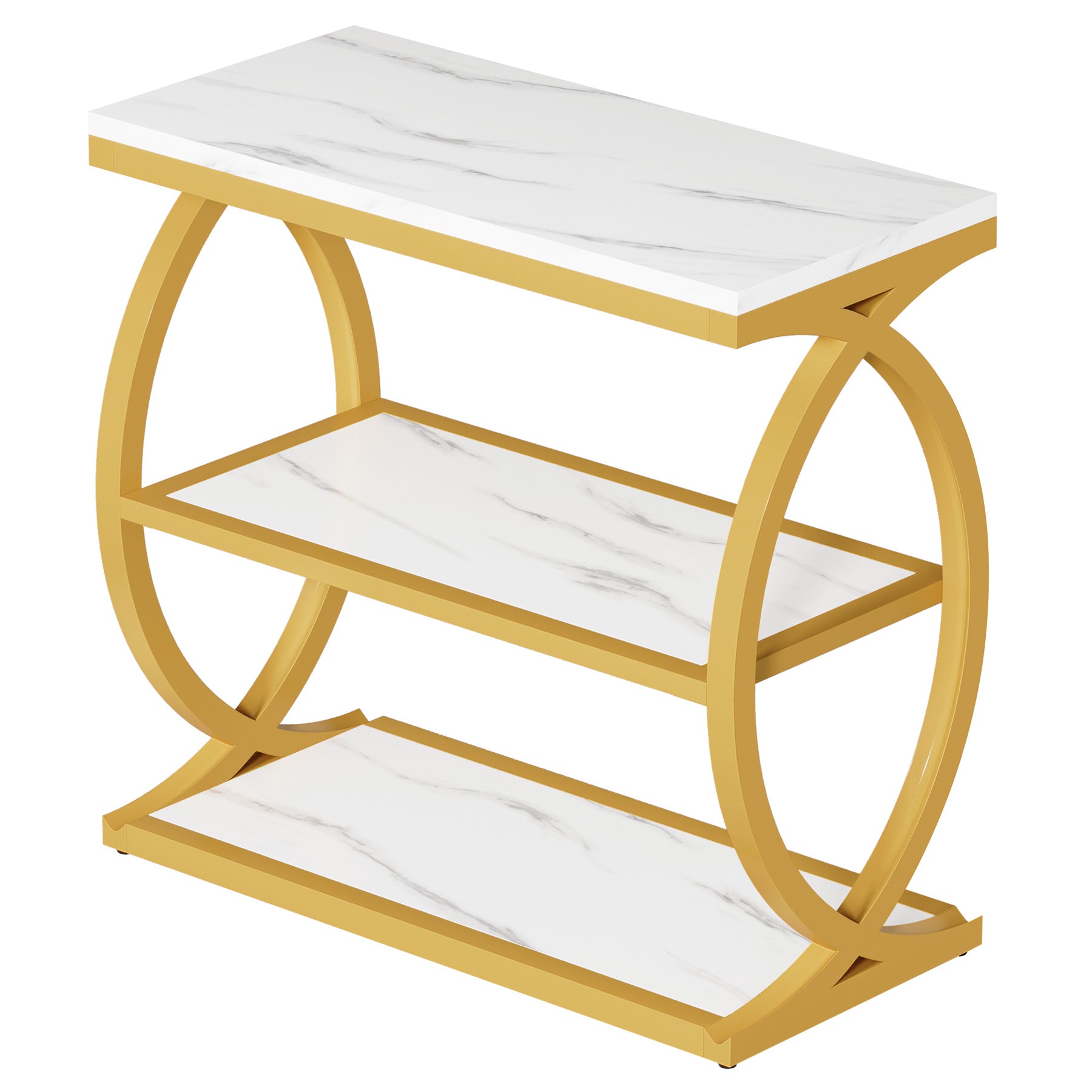 23.62" Rustic Brown Narrow End Table, 3-Tier Industrial Wood & Metal Side Table for Small Space